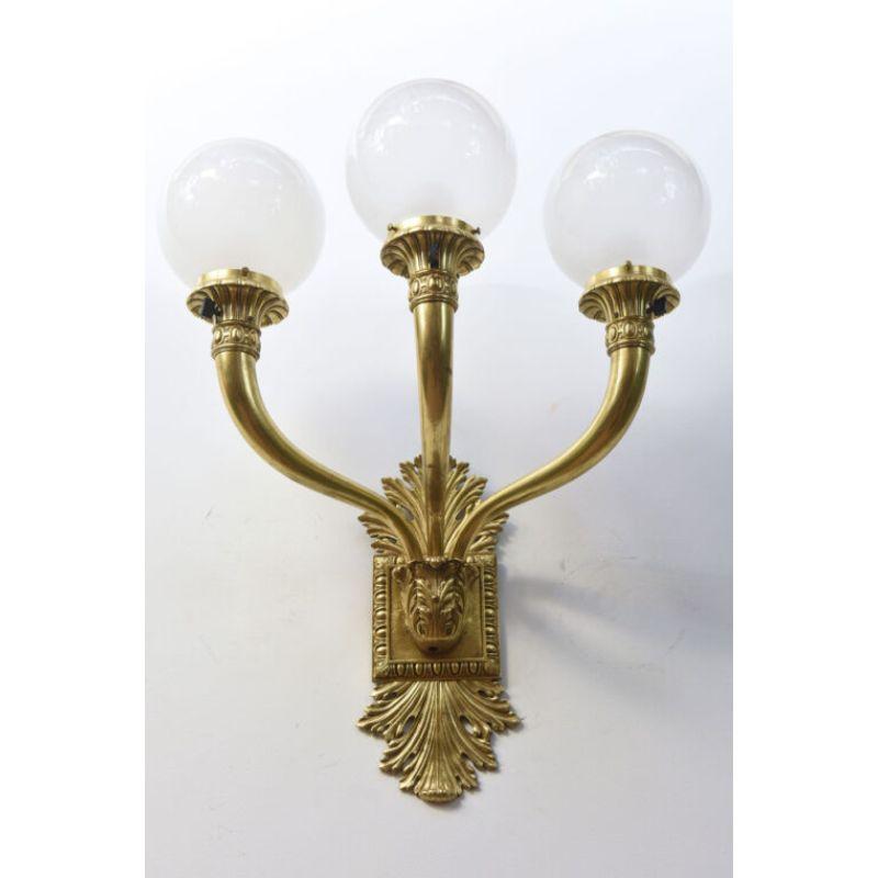 Brass Beaux Arts Bronze Three Light Sconces – A Pair For Sale