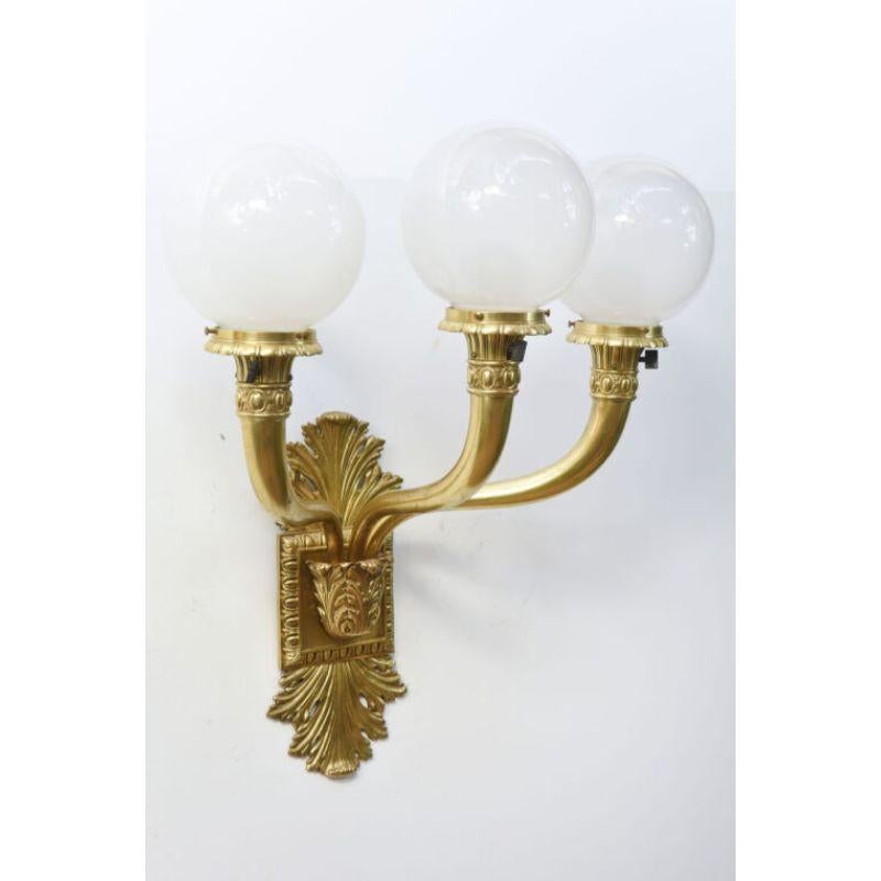 Beaux Arts Bronze Three Light Sconces – A Pair For Sale 3