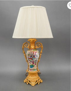 Beaux Arts Style Gilt Bronze Chinese Famille Rose Canton Porcelain Vase as Lamp