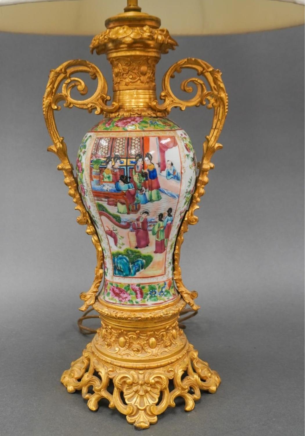 20th Century Beaux Arts Style Gilt Bronze Chinese Famille Rose Canton Porcelain Vase as Lamp For Sale