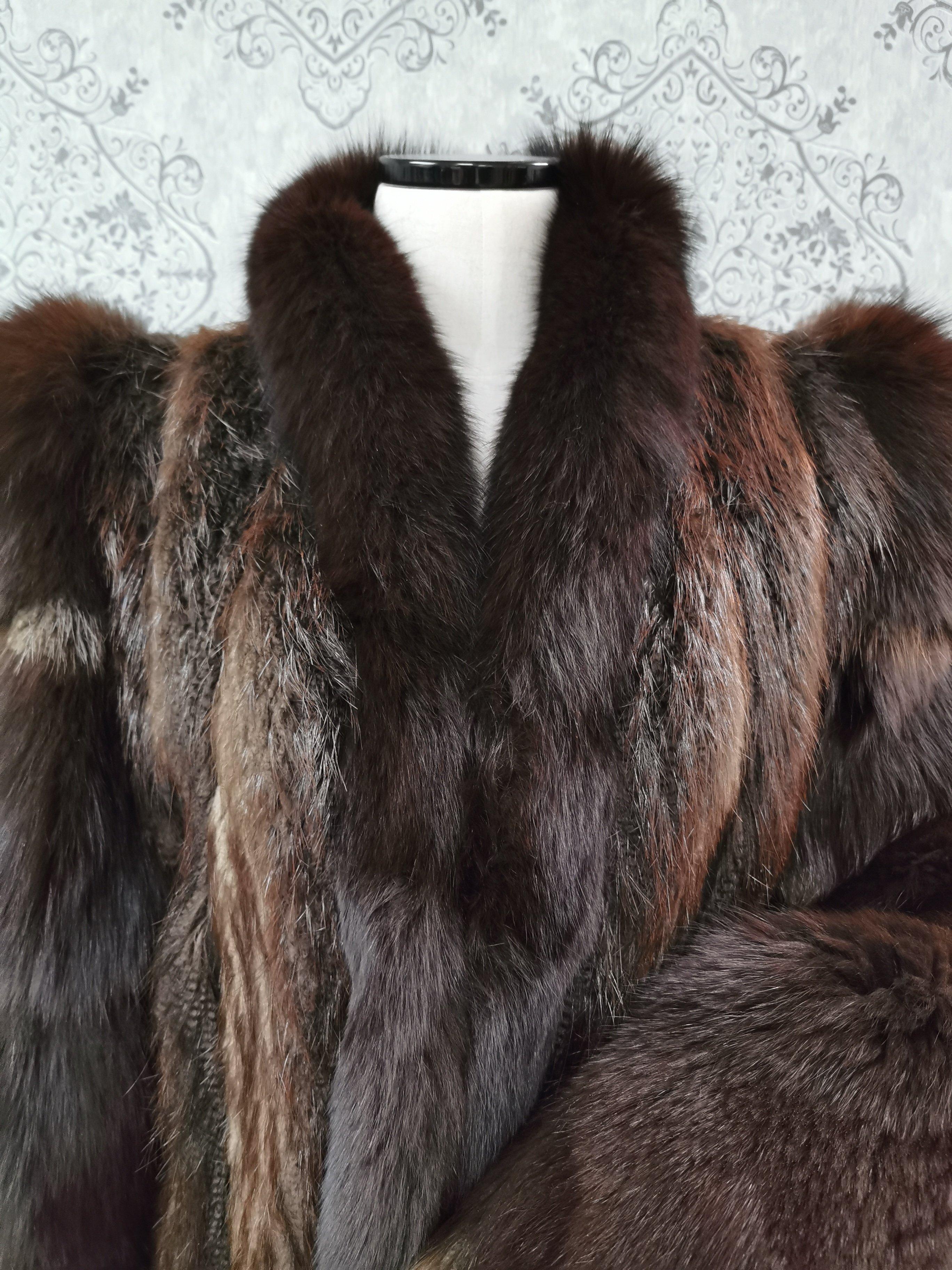 Women's Brand New Paul Madger Beaver Fur Coat Fox Fur Trim and Sleeves (Size 10-M)