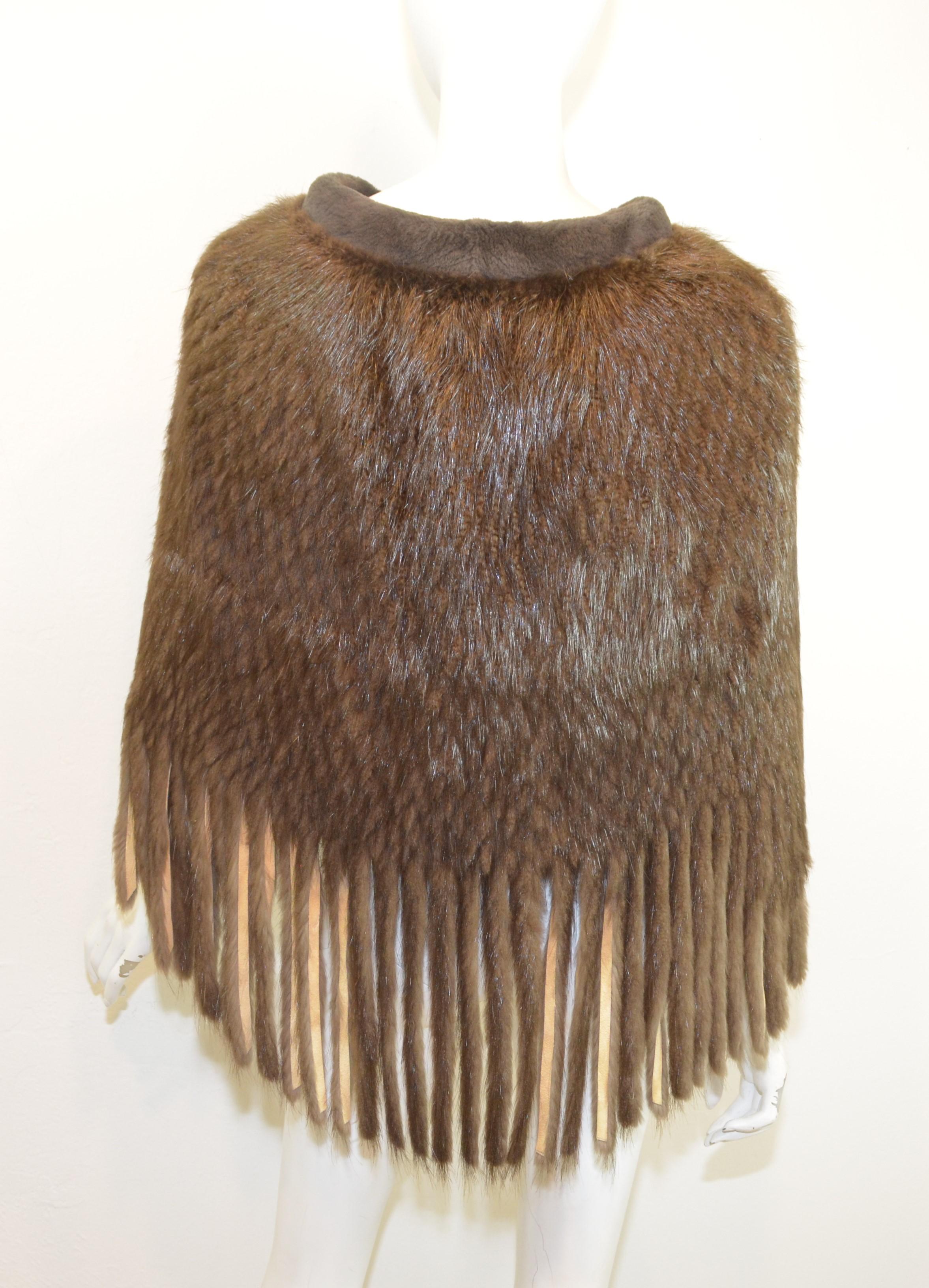 Beaver Fur Knit Cape with Fringe In Excellent Condition In Carmel, CA