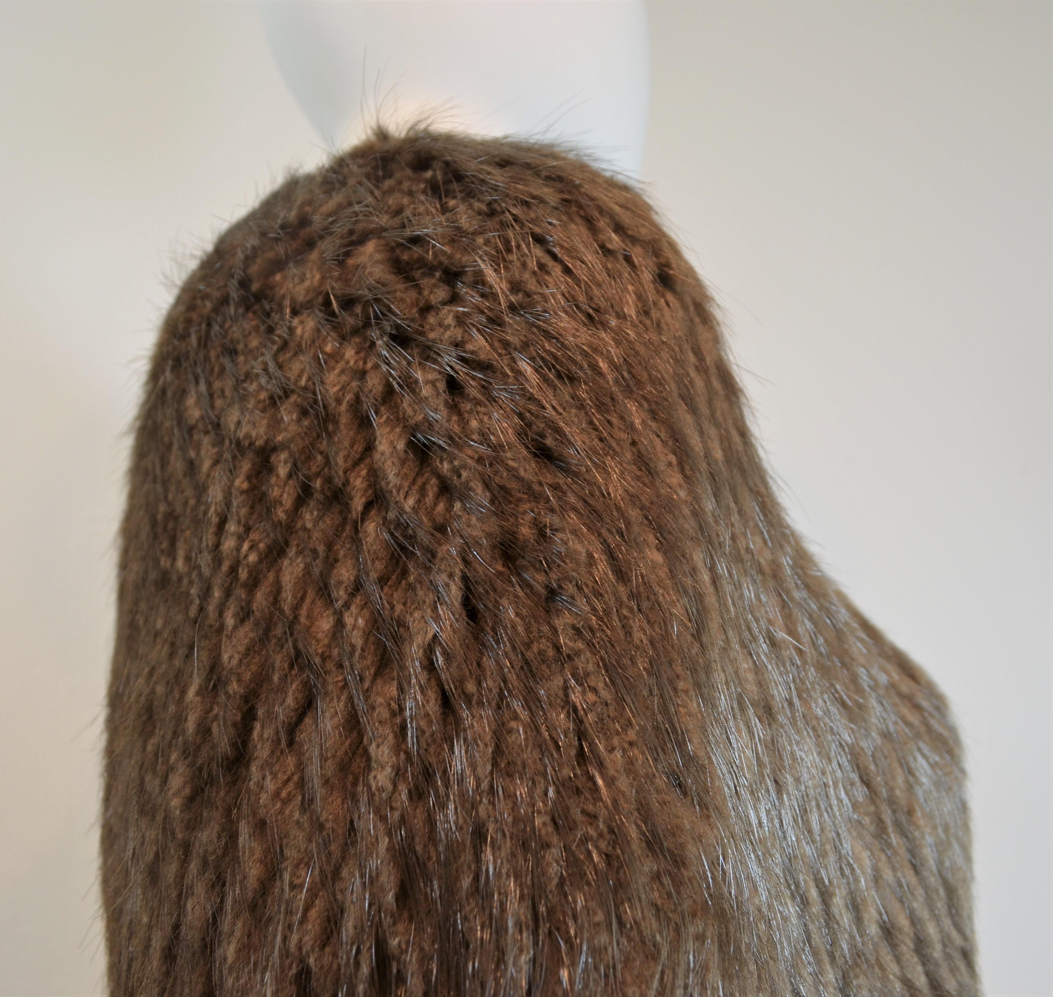 Women's or Men's Beaver Fur Knit Cape with Fringe