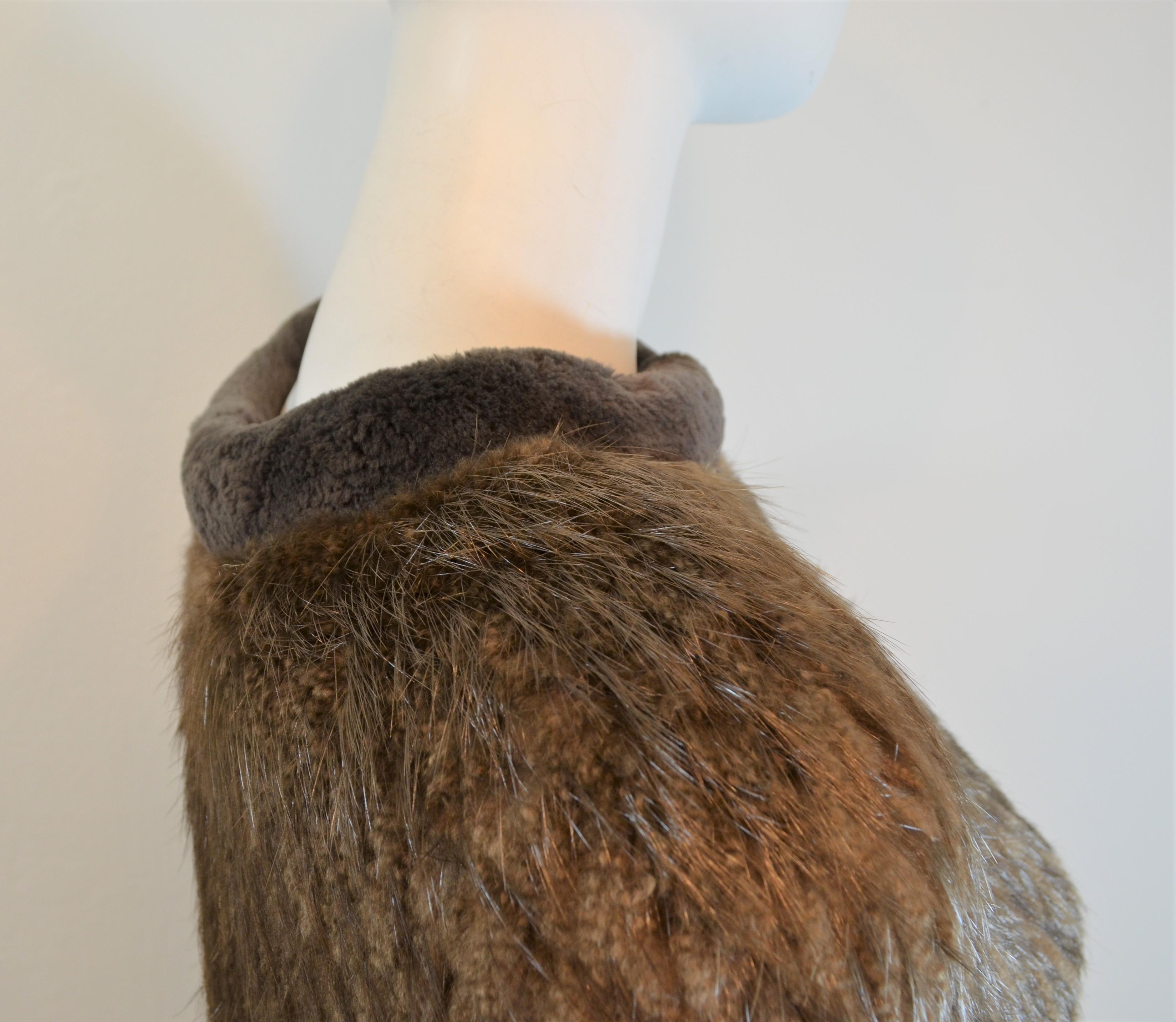 Beaver Fur Knit Cape with Fringe 1