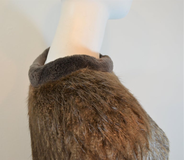 Beaver Fur Knit Cape with Fringe at 1stDibs