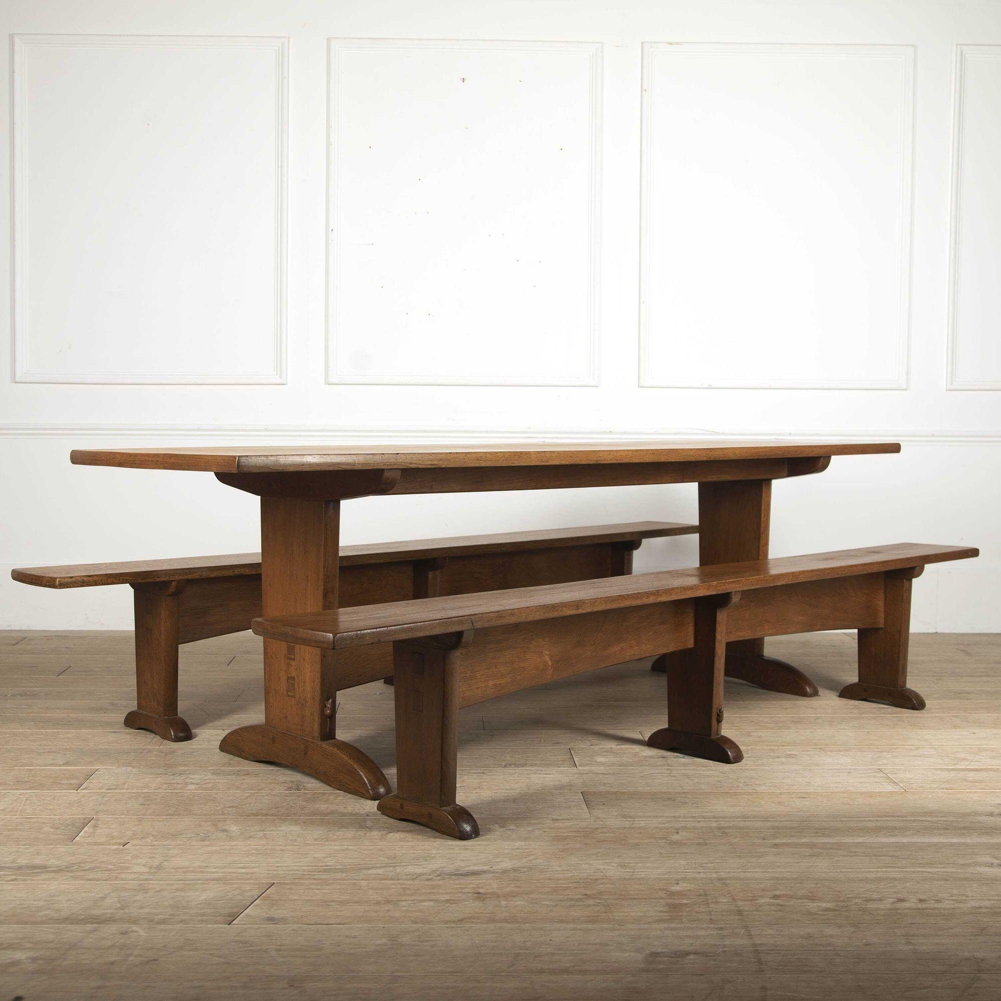 Arts and Crafts Beaverman Oak Table and Benches