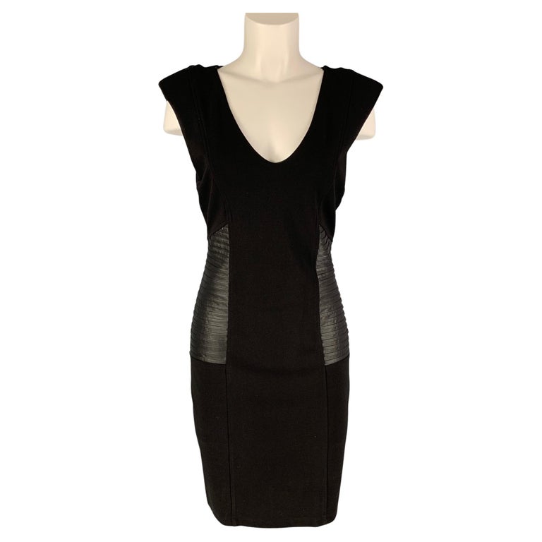 BEBE Size L Black on Black Nylon Blend Mixed Fabrics Sleeveless Dress ...