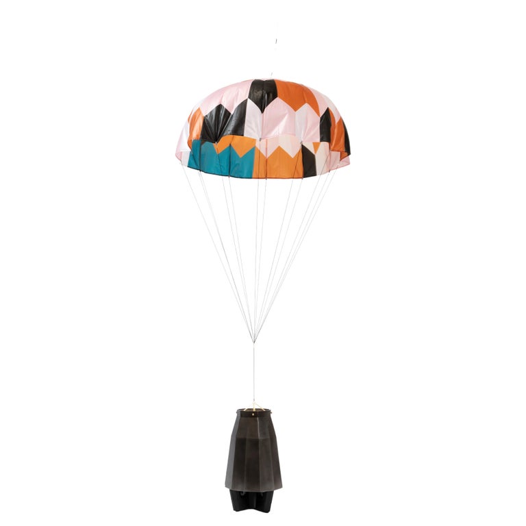 Bec Brittain 'Malcolm 1', Lacquered Black Aluminum Dynamic Parachute Floor Lamp For Sale