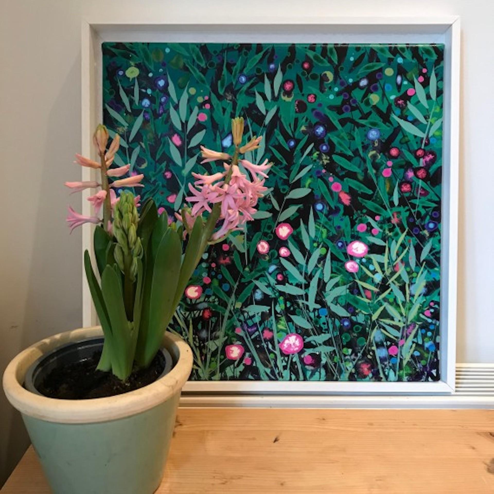 Becca Clegg, Cromer Grasses: Teal, Contemporary Floral Art, Affordable Art - Painting by Becca Clegg 