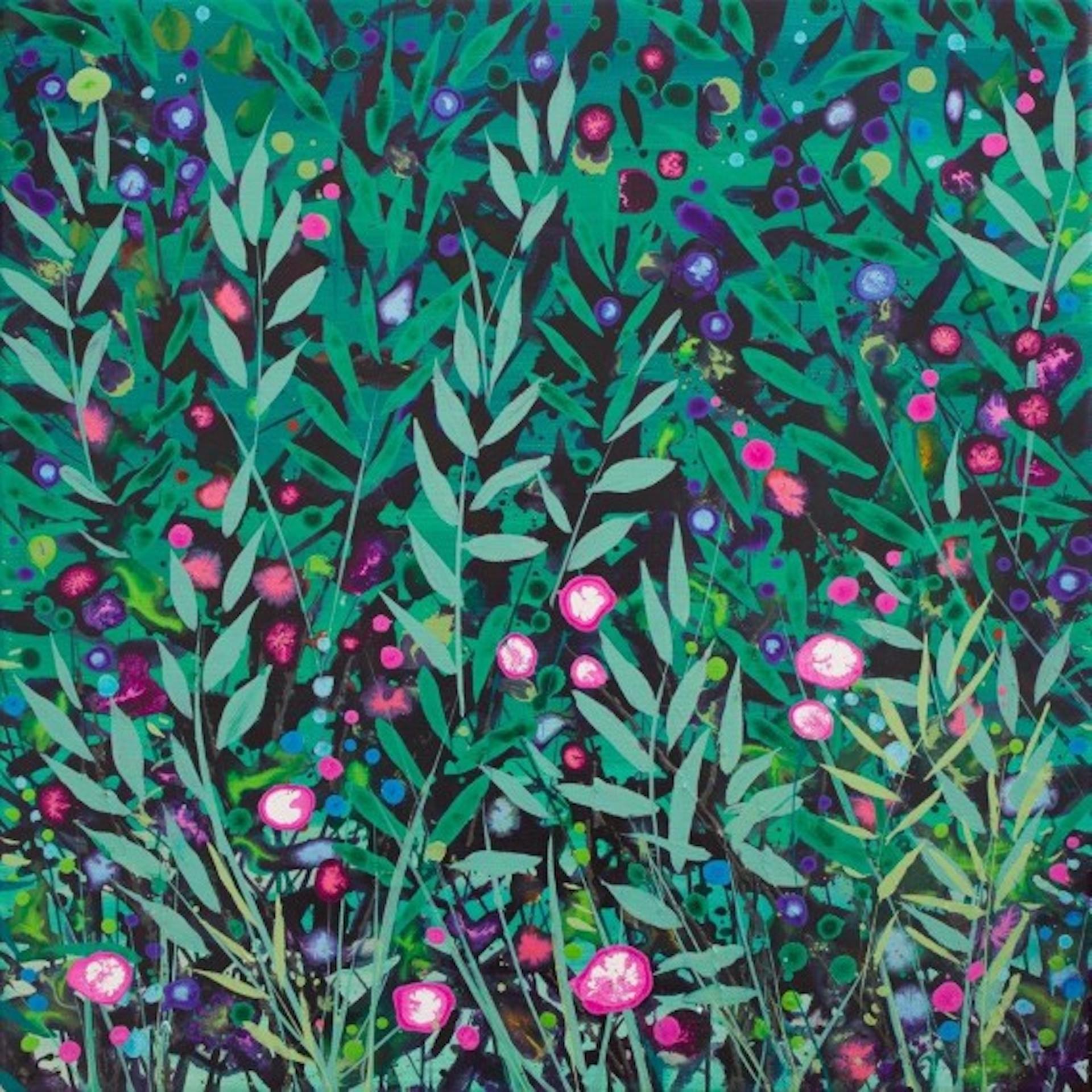 Becca Clegg  Landscape Painting - Becca Clegg, Cromer Grasses: Teal, Contemporary Floral Art, Affordable Art