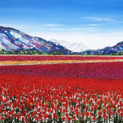 Becca Clegg, Gestreifte Tulpenfelder, limitierte Auflage, Blumendruck