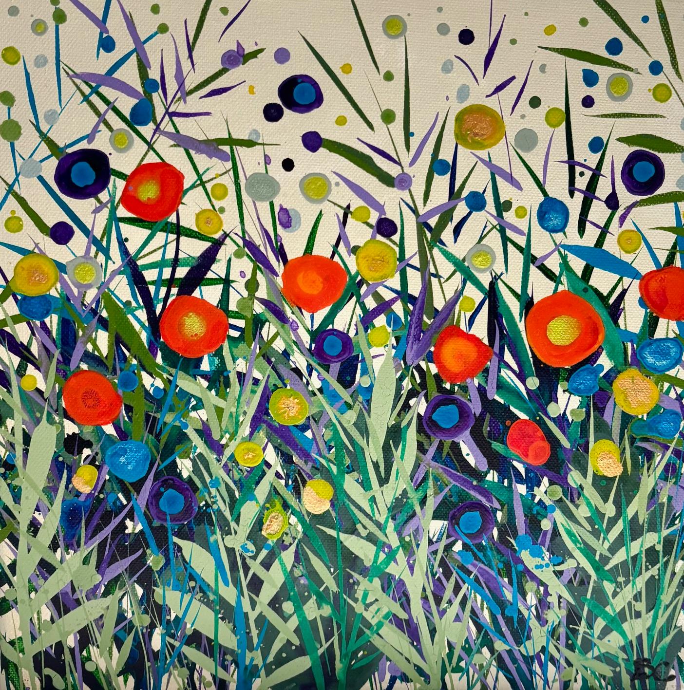 Herbes de Cromer : Coquelicots orange et turquoise Petit, peinture originale, paysage