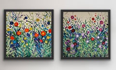 Cromer Grasses: Orange and Turquoise Poppies & Tutti Fruiti, diptych