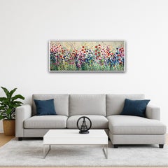 Delicate Grasses and Rainbow Flowers II, original painting, landscape