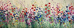 Delicate Grasses and Rainbow Flowers II, original painting, landscape