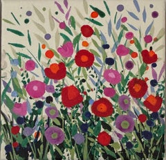 Delicate Grasses IV & Turquoise Dancing Flowers VIII, diptych, original painting