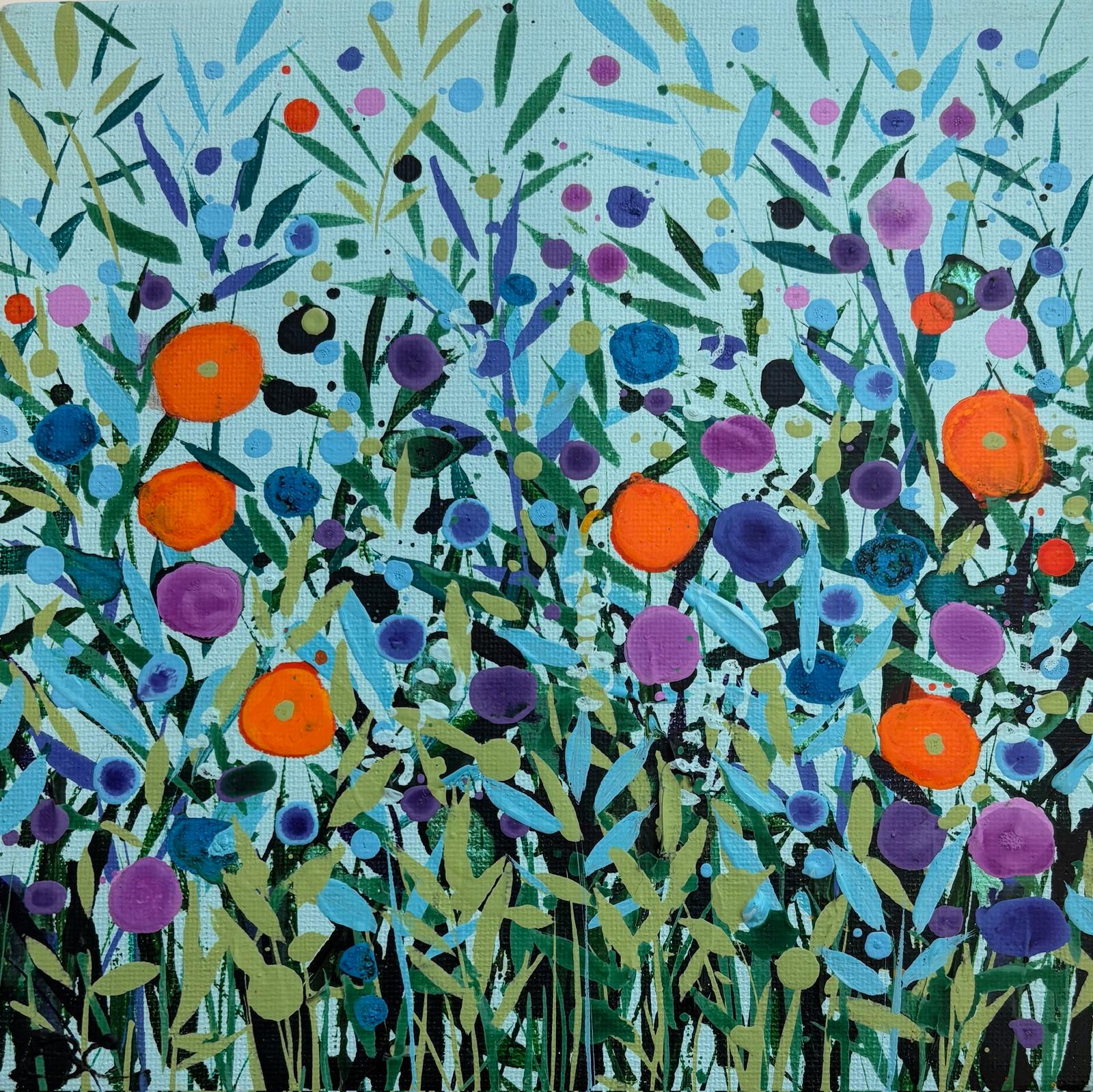 Turquoise Dancing Flowers VIII, original painting, landscape