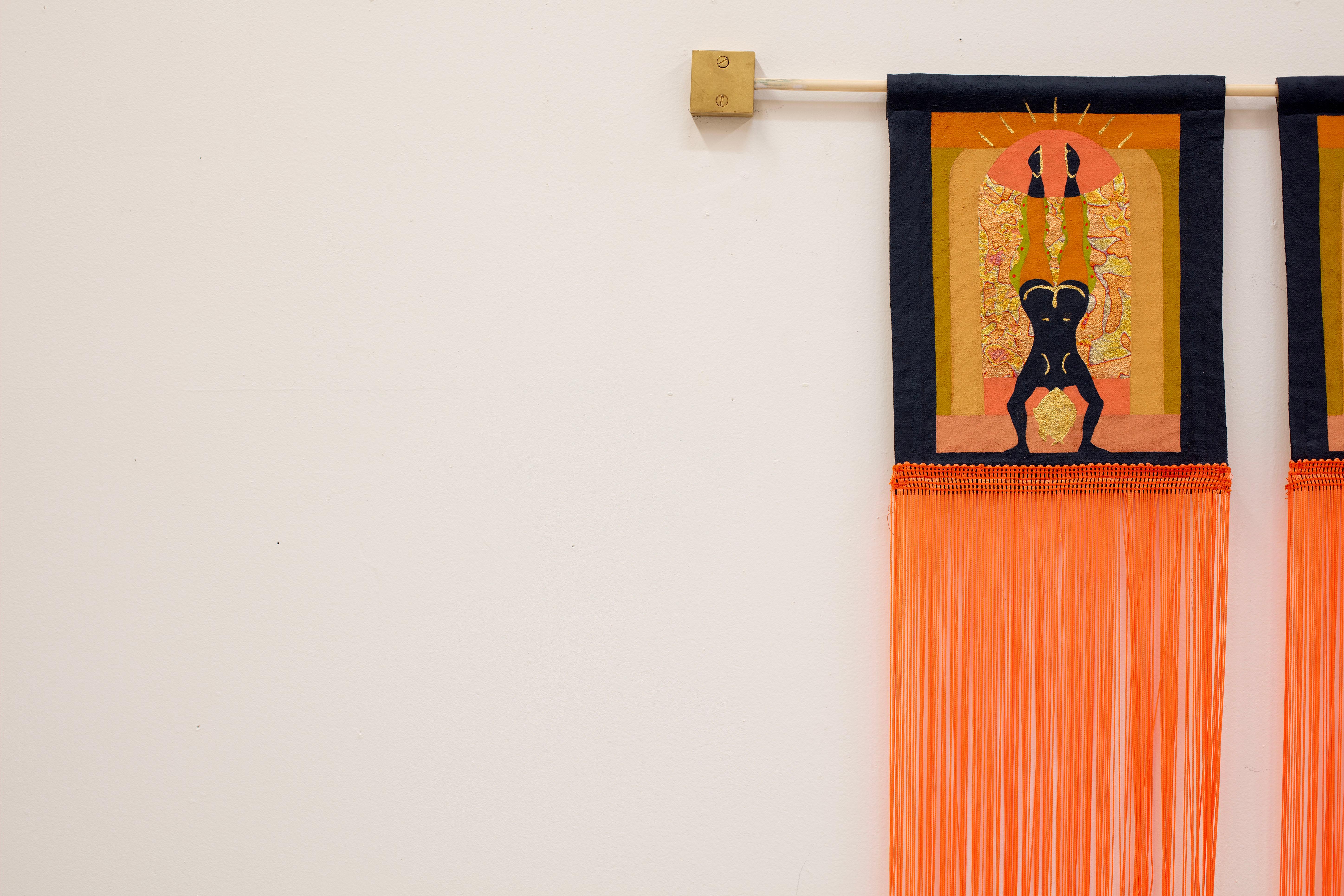Heads or Tails - Orange Figurative Painting by Becca Fuhrman