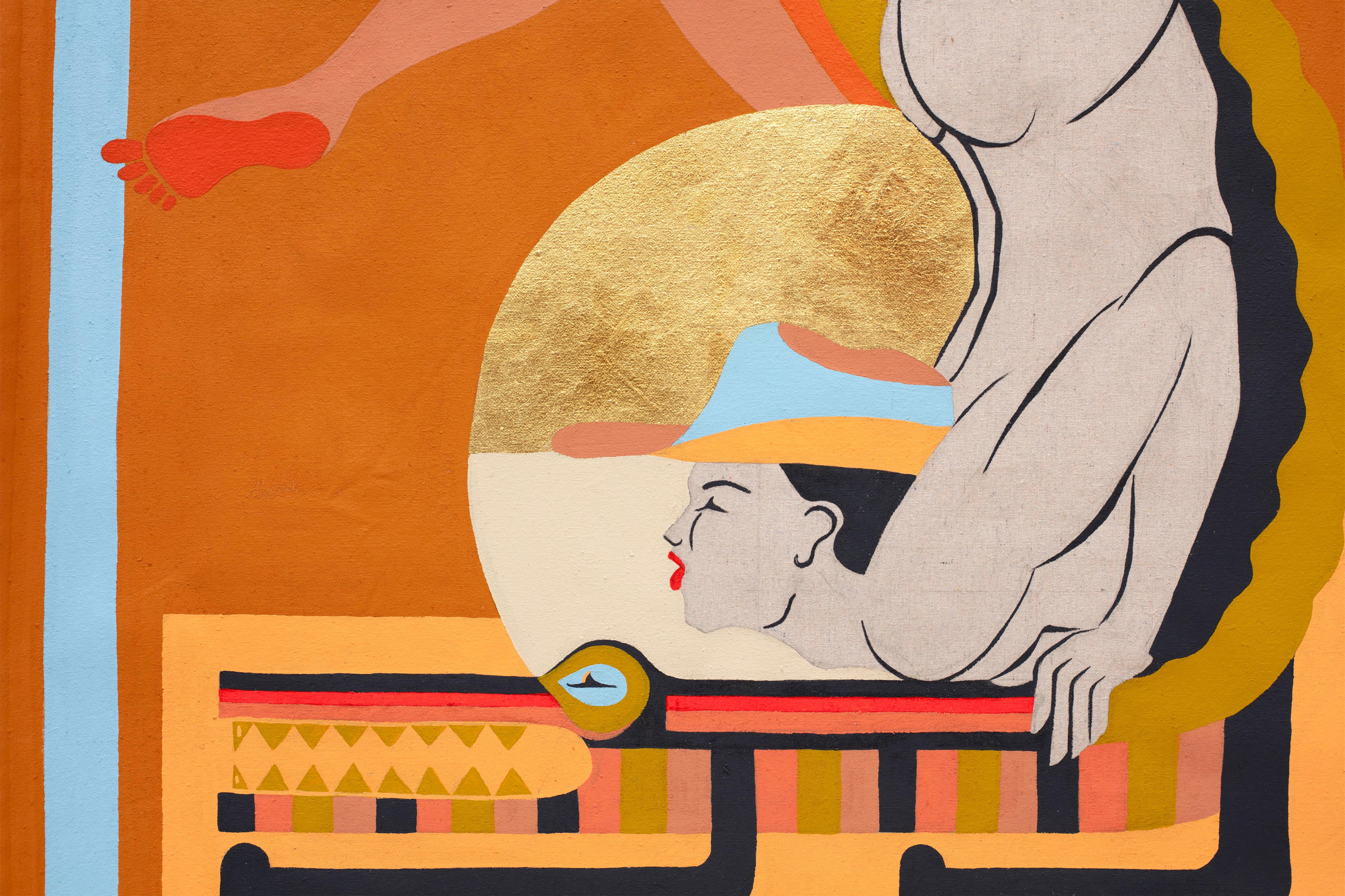 Hitchhiker - Gold Figurative Painting by Becca Fuhrman