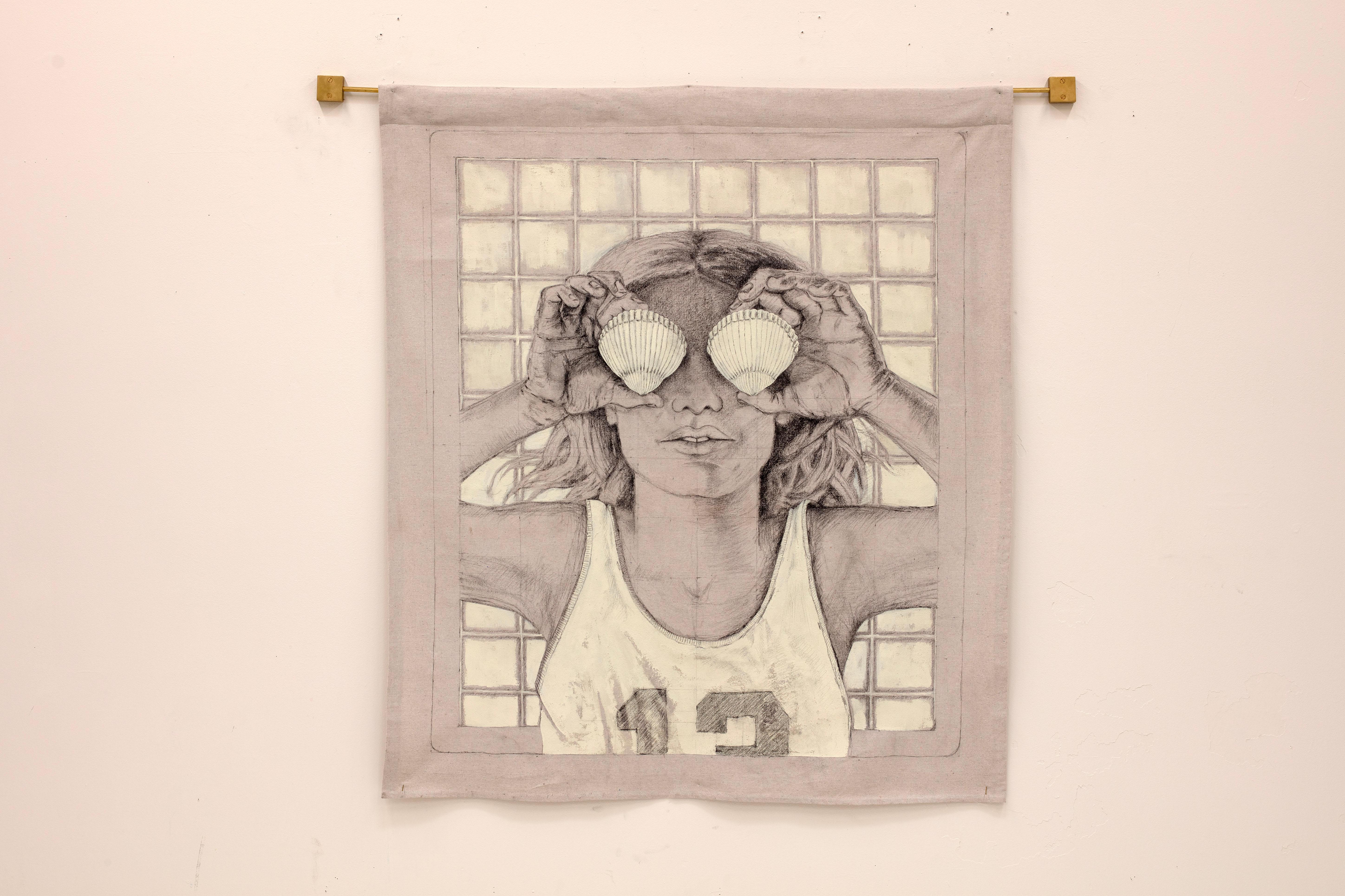Muschelaugen (Beige), Figurative Painting, von Becca Fuhrman