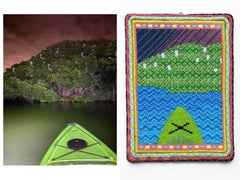 'Pelicans in the Mangrove (Night Kayaking, FL)' Embroidery, landscape art