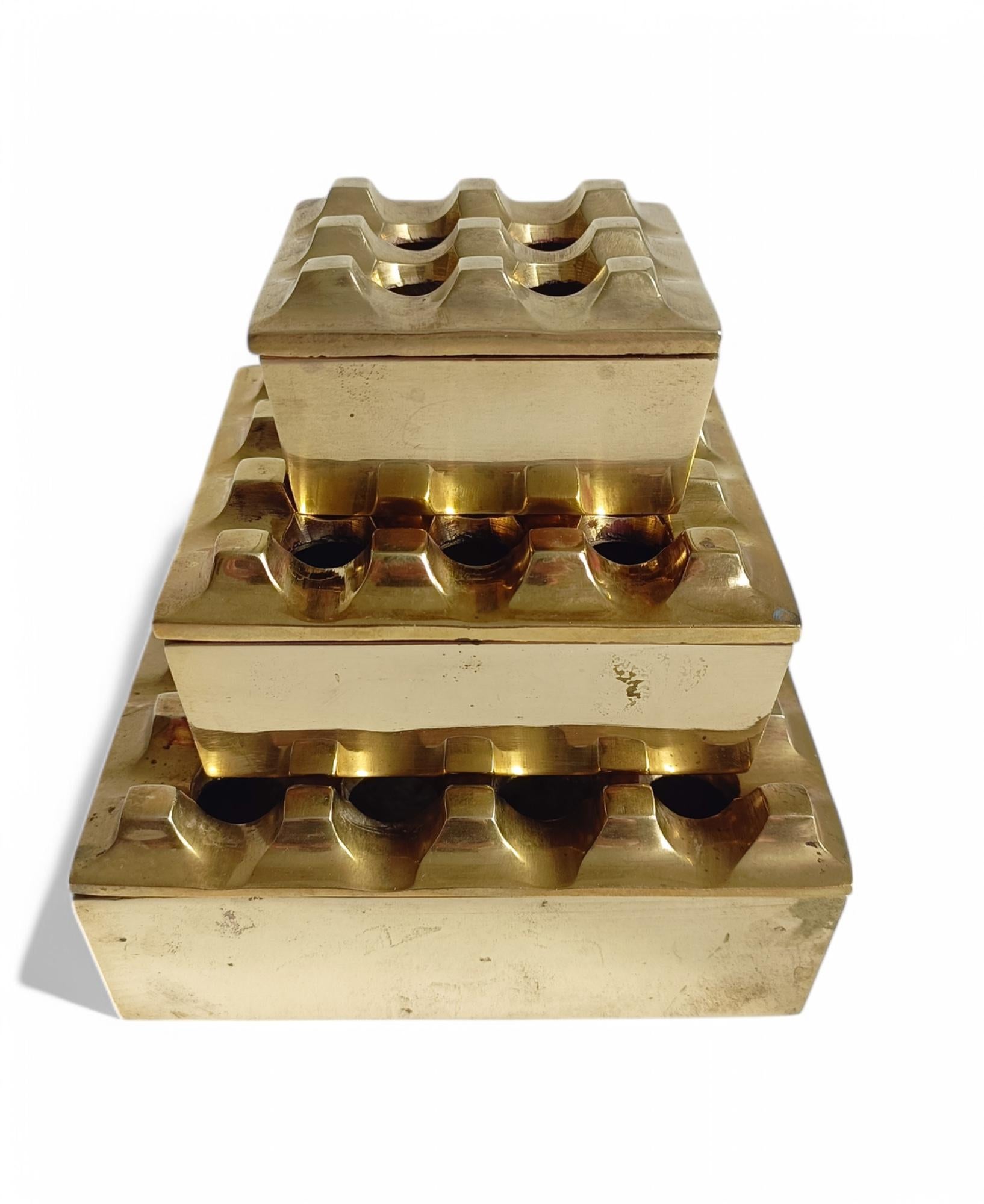 Post-Modern Beck & Jung Ultima Model Bronze Set of Three Ashtrays, Sweden 1970s