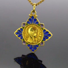 Becker Art Nouveau Plique-à-Jour Vierge De France Medal Pendant