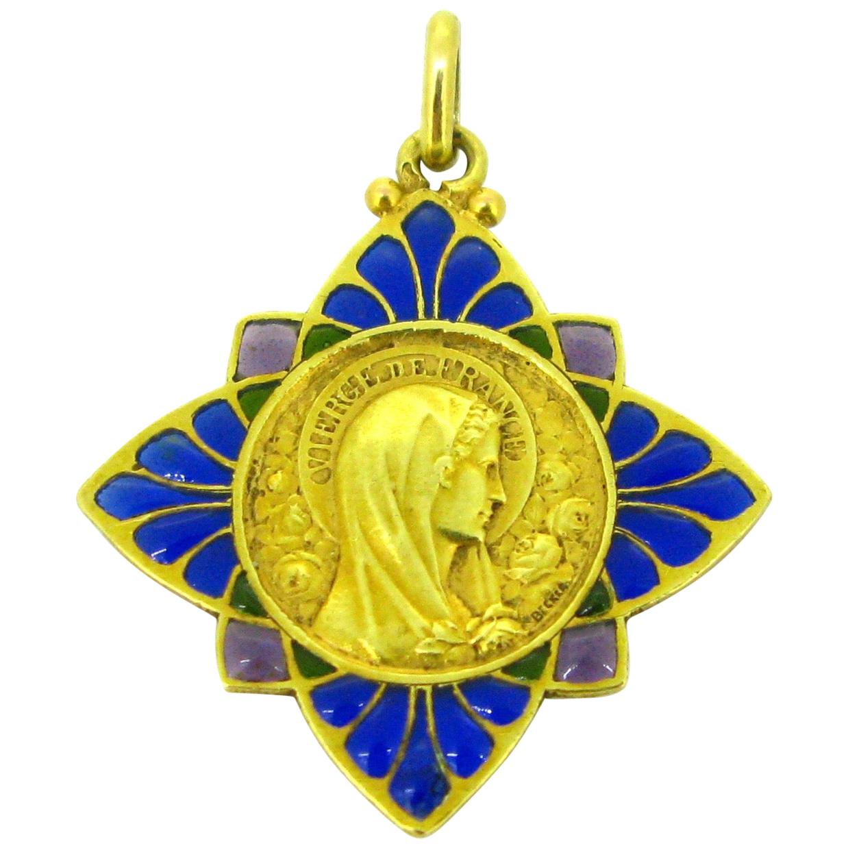 Becker Art Nouveau Plique-à-Jour Vierge De France Medal Pendant