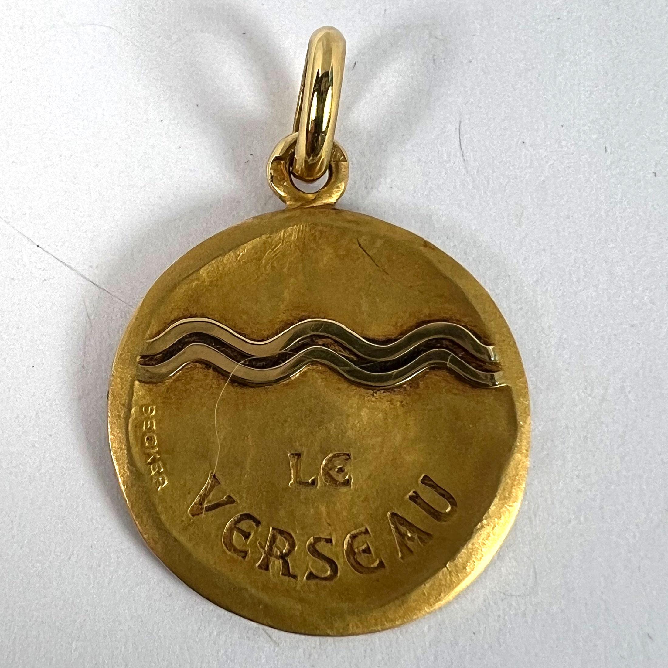 Becker French Zodiac Aquarius Starsign 18K Yellow Gold Charm Pendant For Sale 7