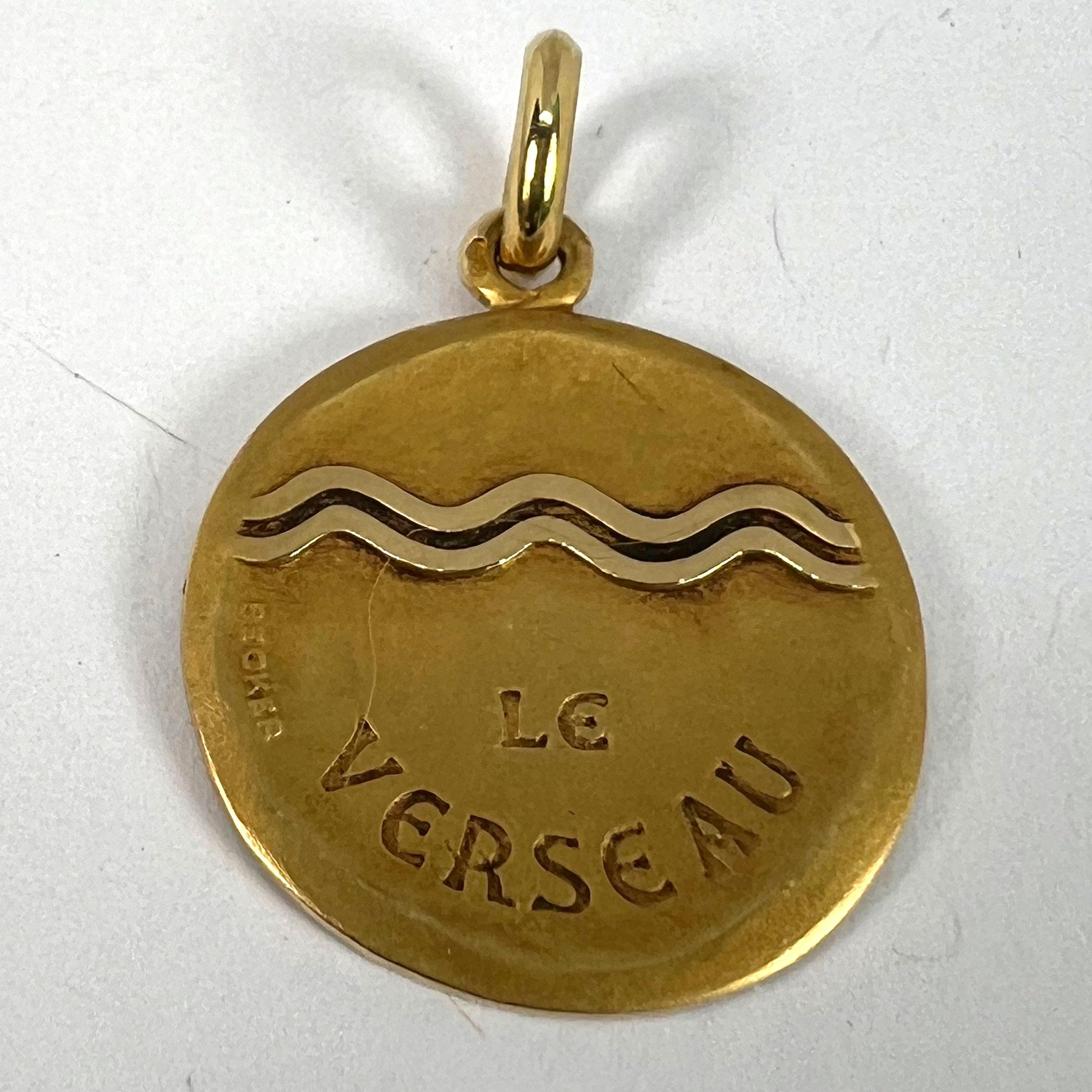 Becker French Zodiac Aquarius Starsign 18K Yellow Gold Charm Pendant For Sale 8
