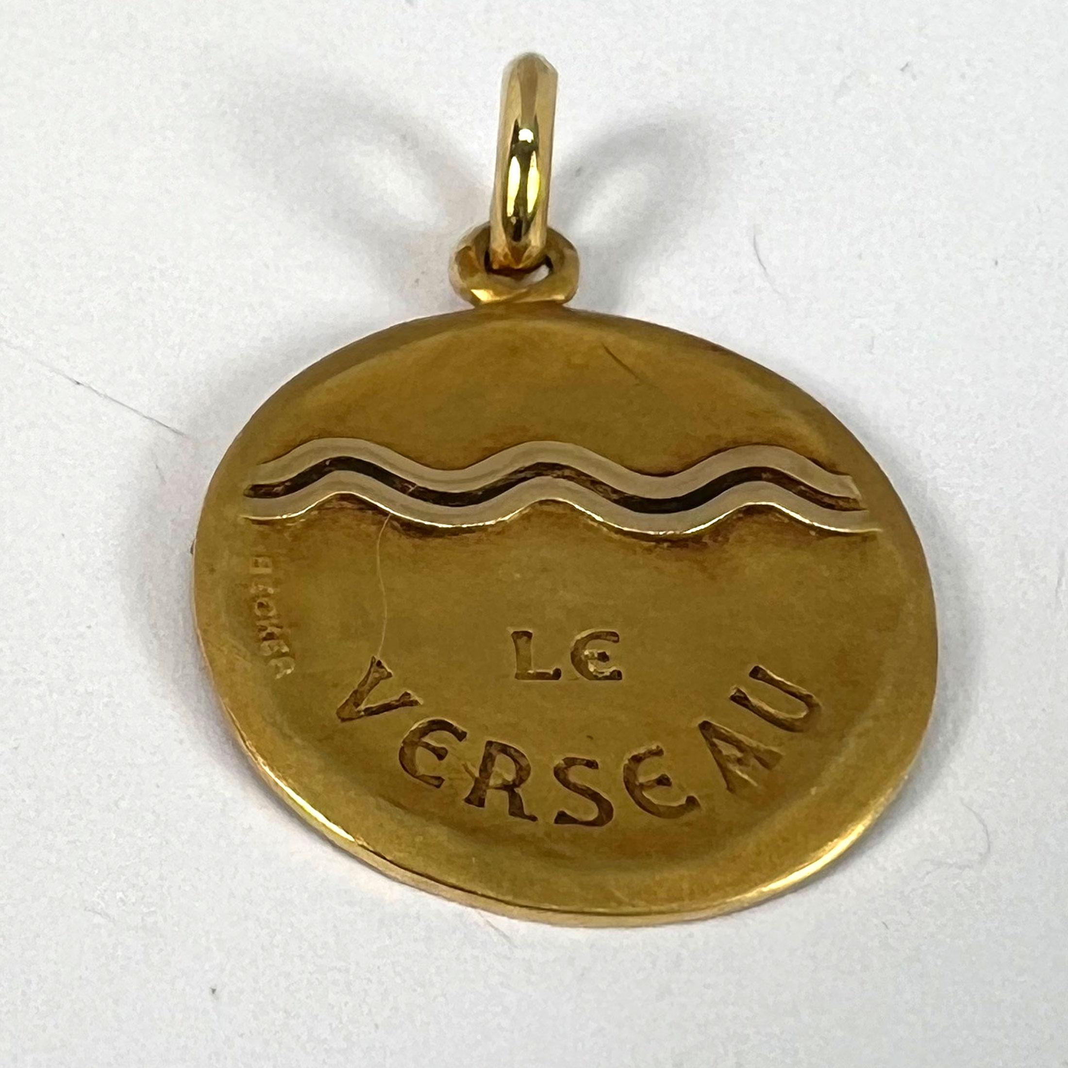 Becker French Zodiac Aquarius Starsign 18K Yellow Gold Charm Pendant For Sale 9