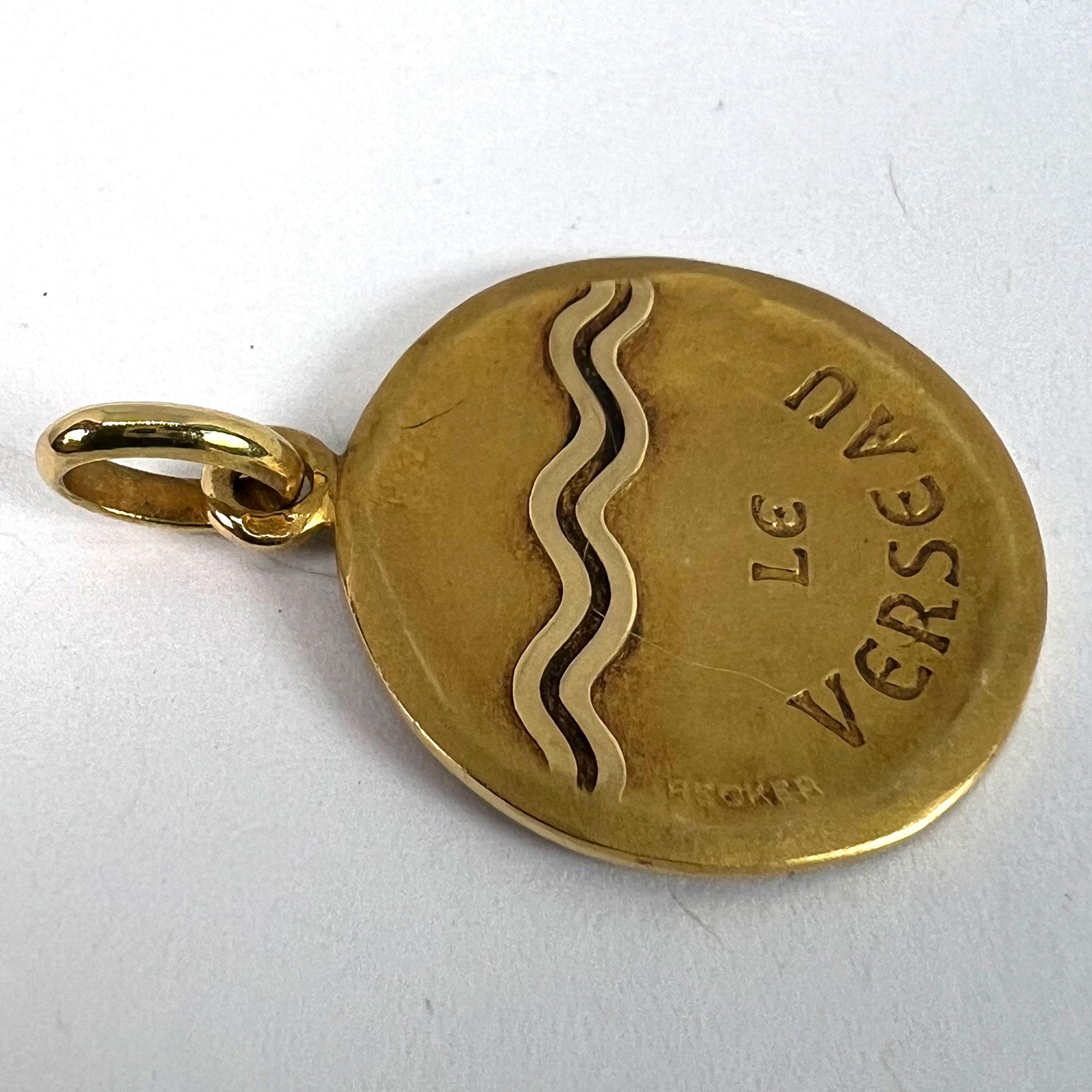Becker French Zodiac Aquarius Starsign 18K Yellow Gold Charm Pendant For Sale 10