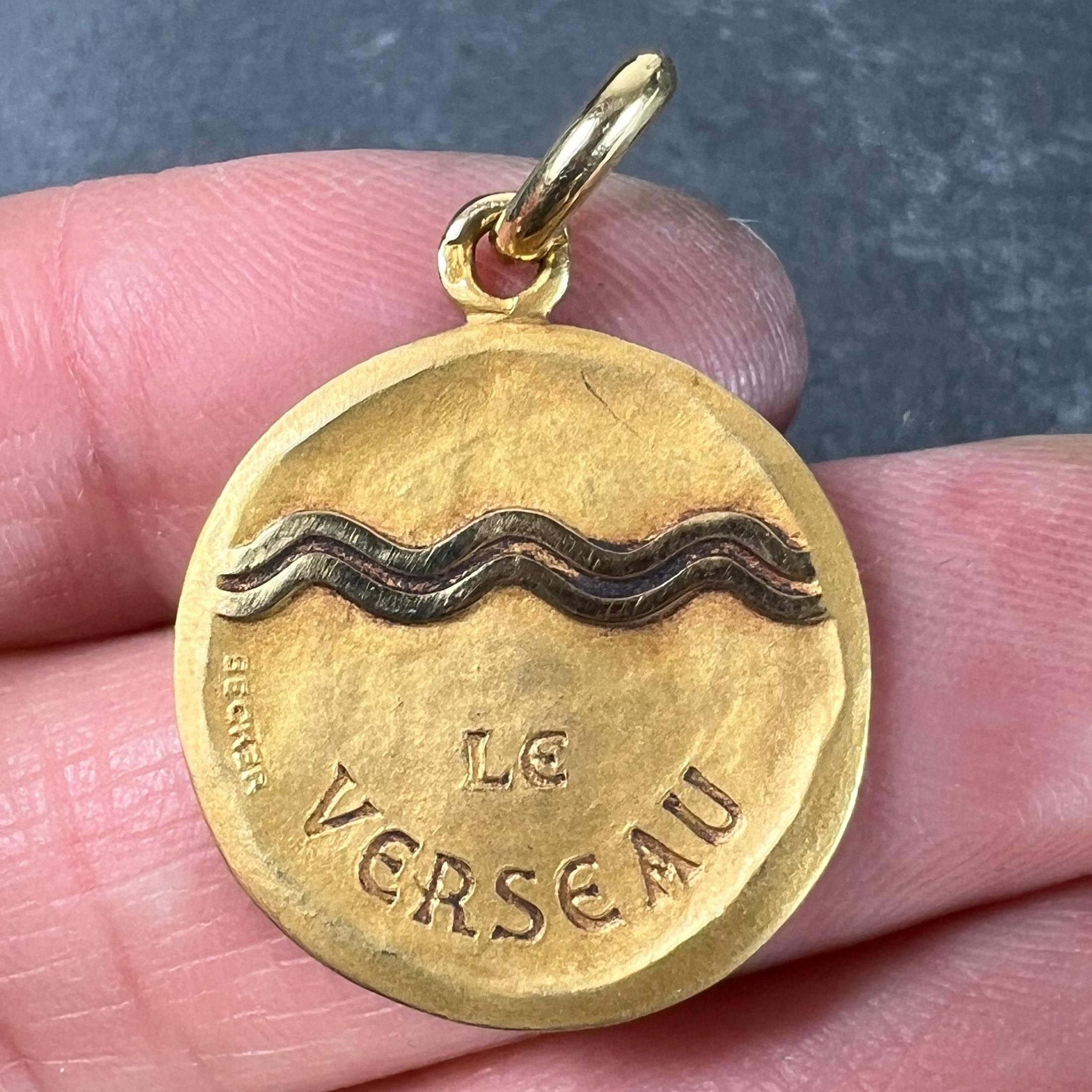 Becker French Zodiac Aquarius Starsign 18K Yellow Gold Charm Pendant For Sale 1