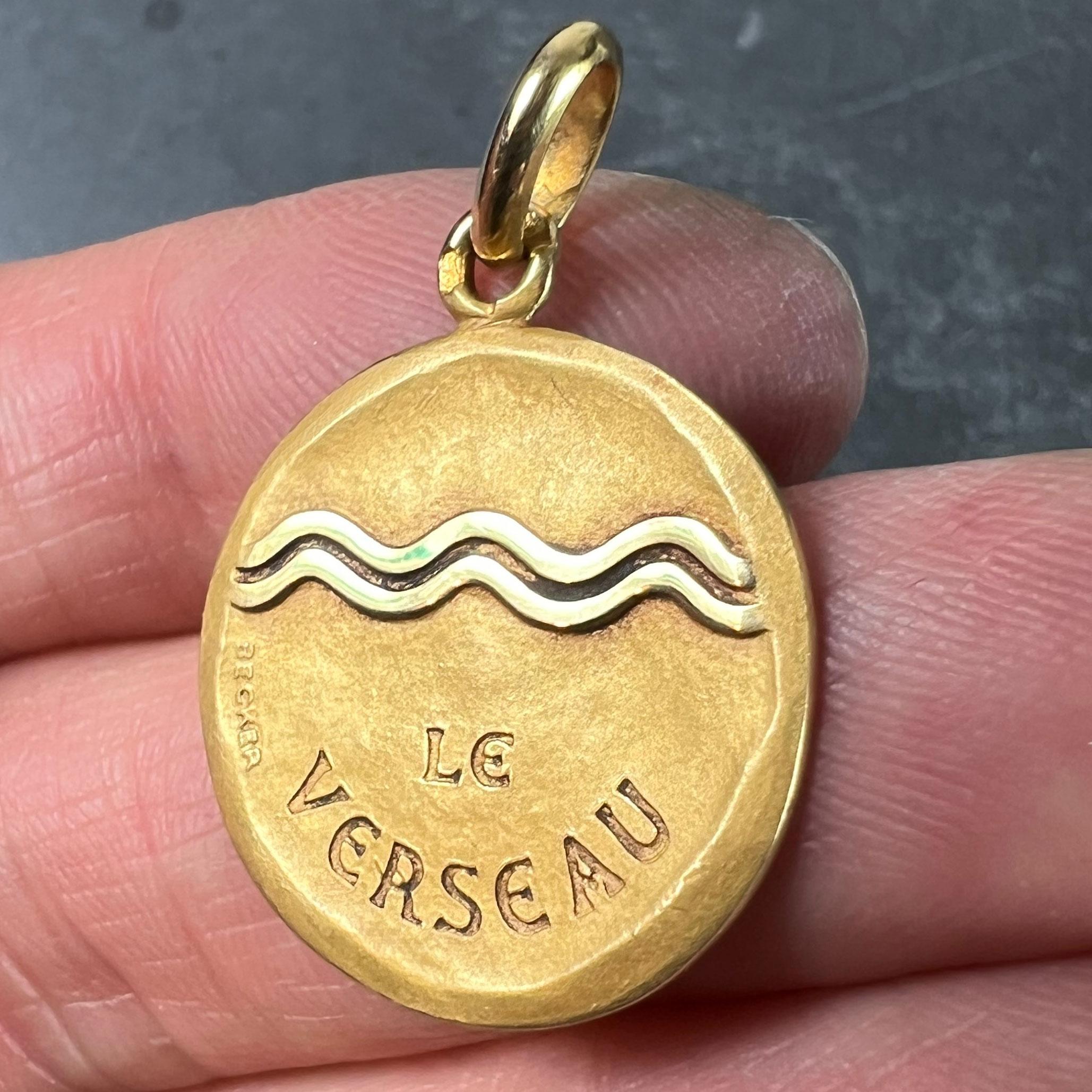 Becker French Zodiac Aquarius Starsign 18K Yellow Gold Charm Pendant For Sale 2