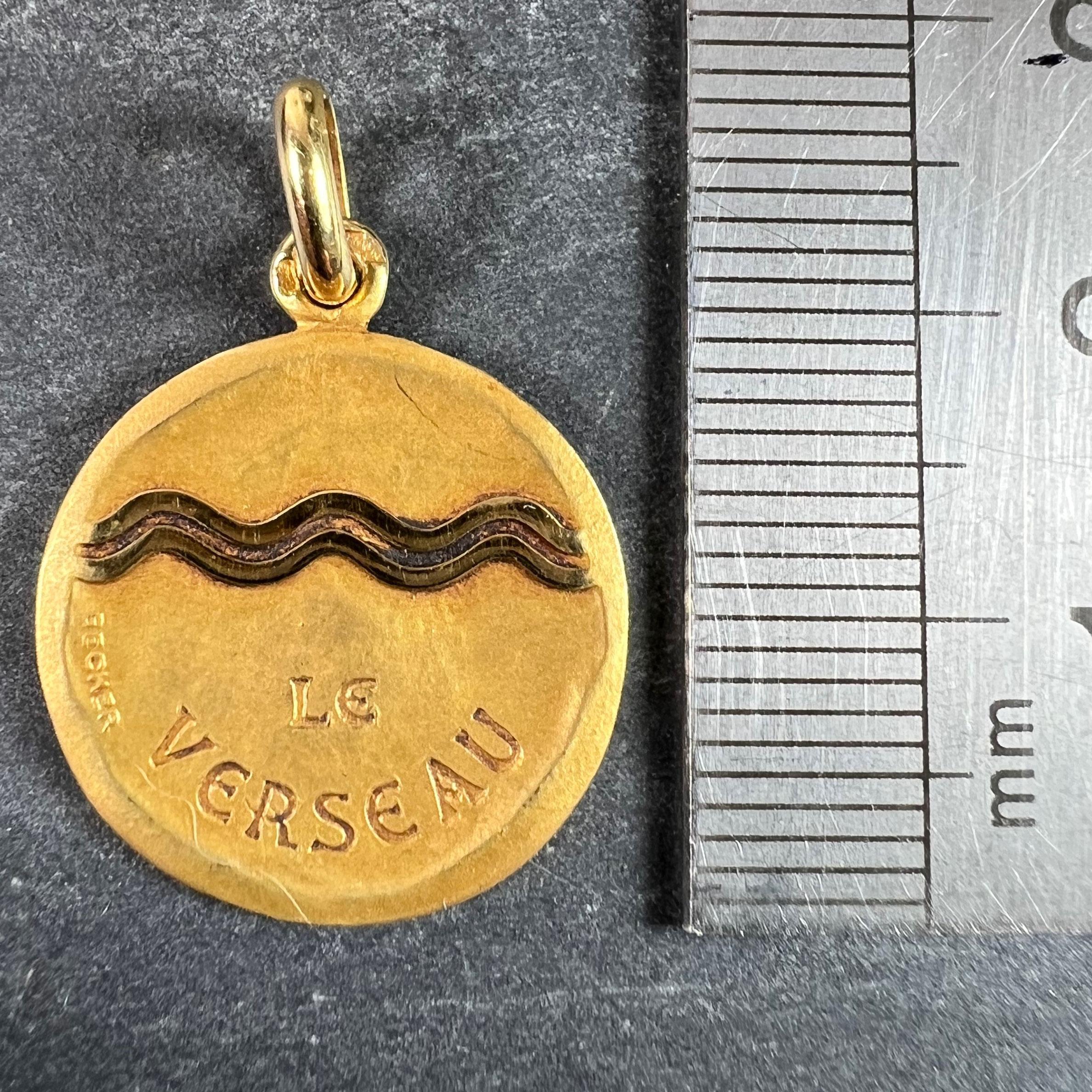 Becker French Zodiac Aquarius Starsign 18K Yellow Gold Charm Pendant For Sale 5