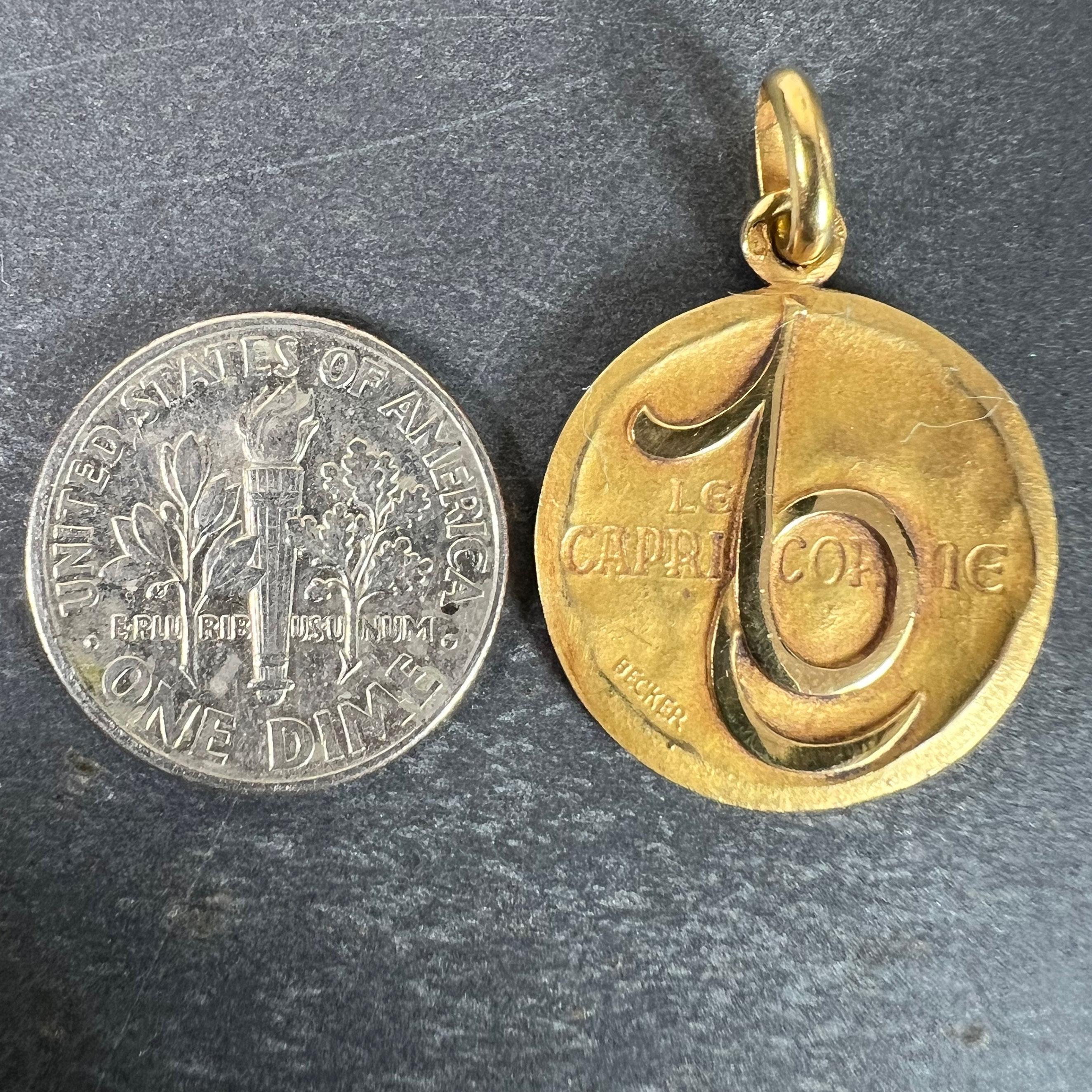 Becker French Zodiac Capricorn Starsign 18K Yellow Gold Charm Pendant For Sale 6