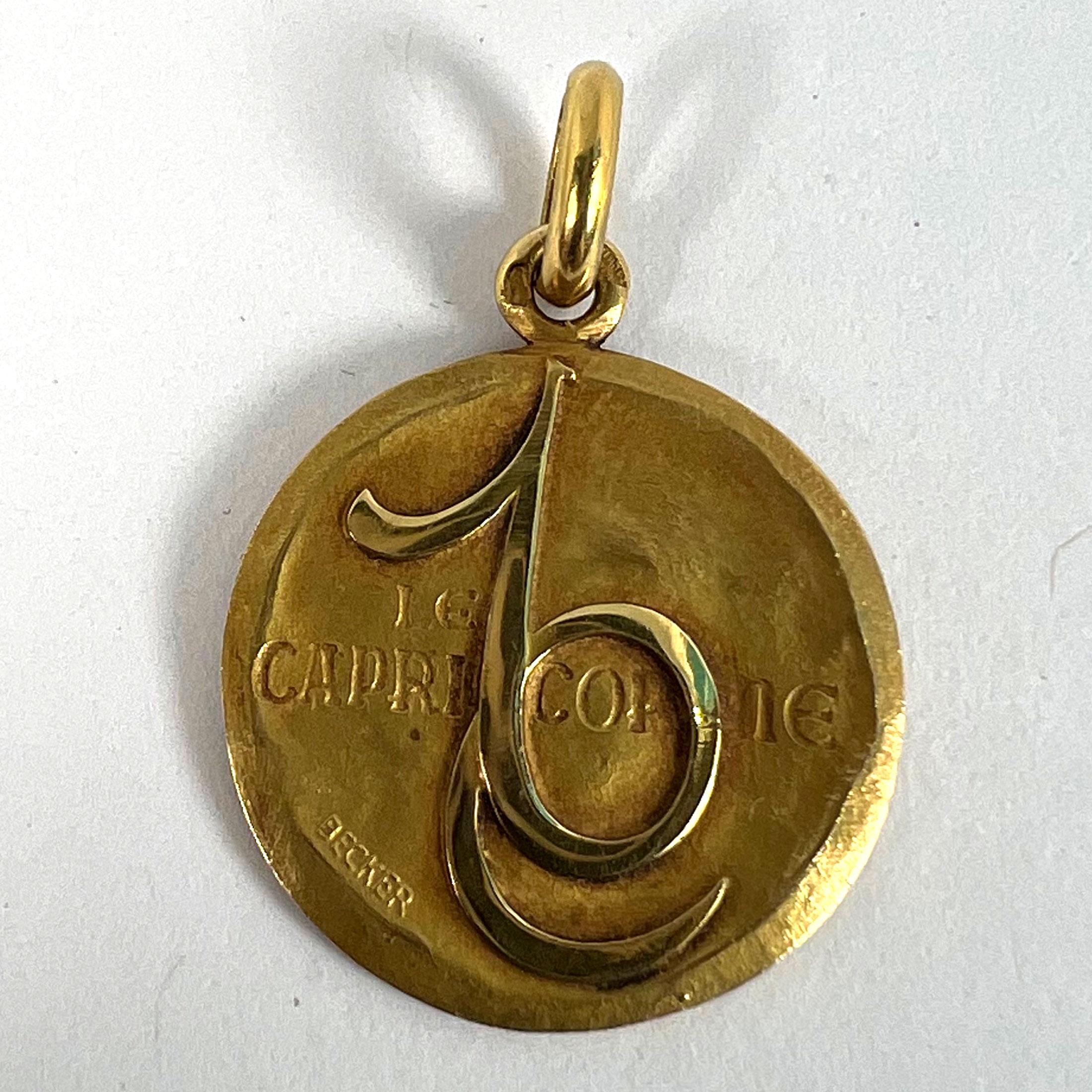 Becker French Zodiac Capricorn Starsign 18K Yellow Gold Charm Pendant For Sale 7