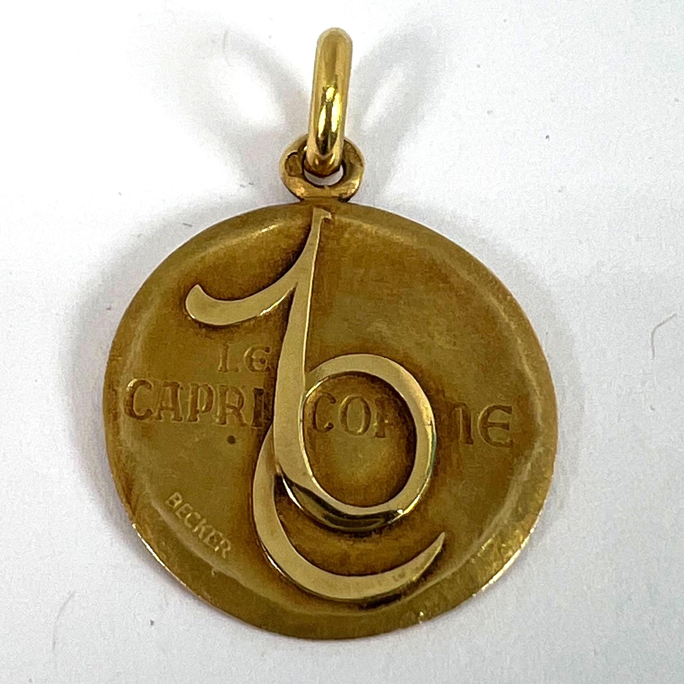 Becker French Zodiac Capricorn Starsign 18K Yellow Gold Charm Pendant For Sale 8