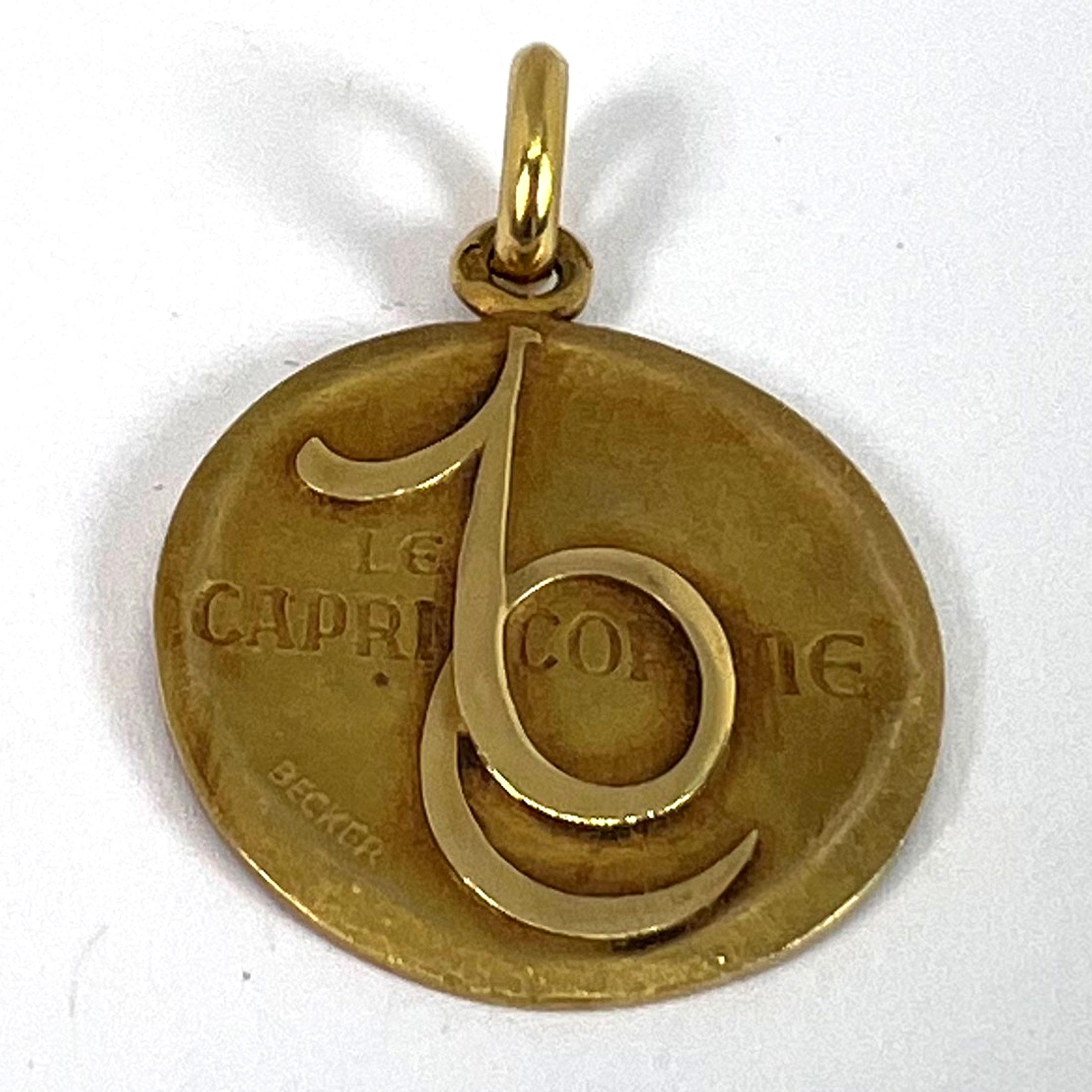 Becker French Zodiac Capricorn Starsign 18K Yellow Gold Charm Pendant For Sale 9