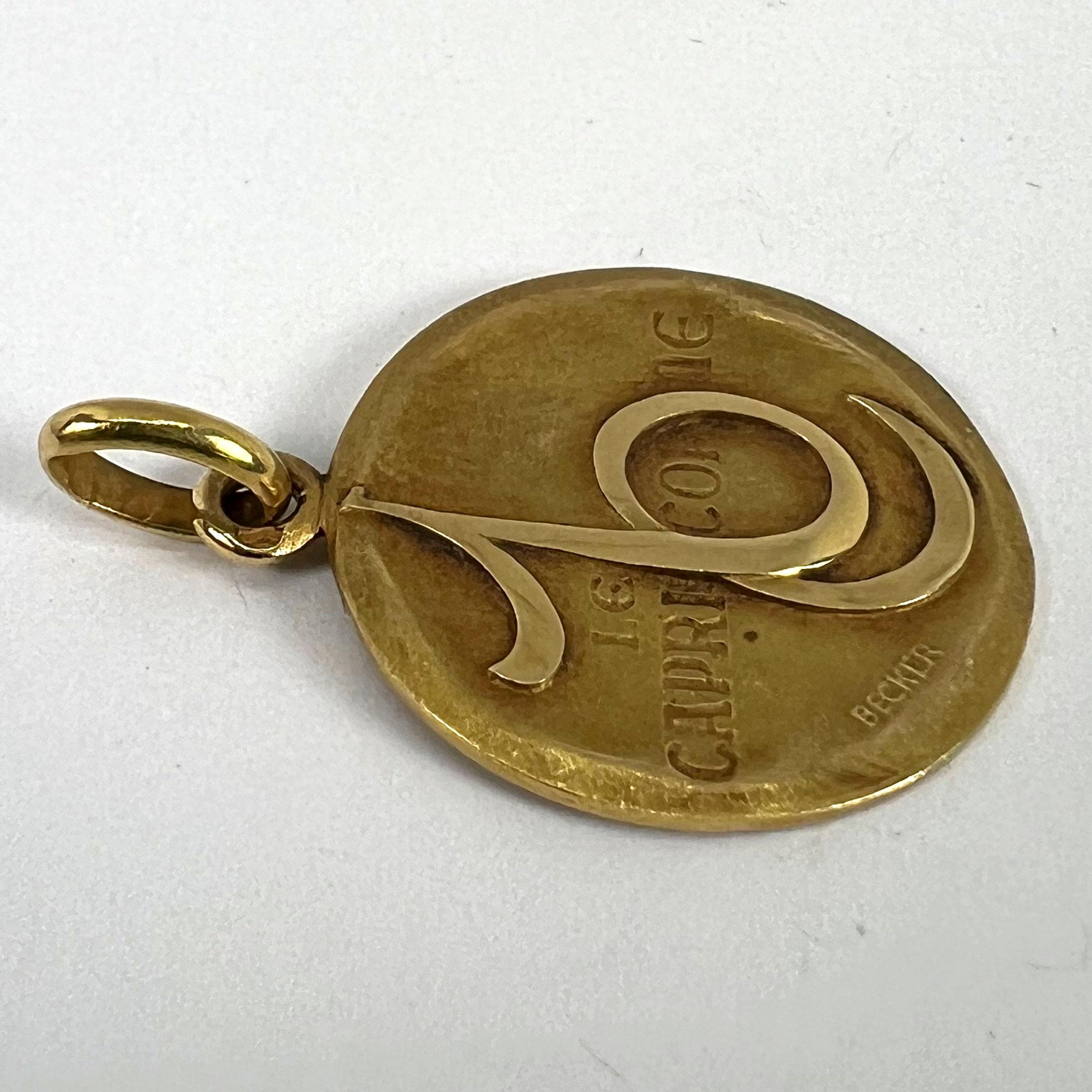 Becker French Zodiac Capricorn Starsign 18K Yellow Gold Charm Pendant For Sale 10