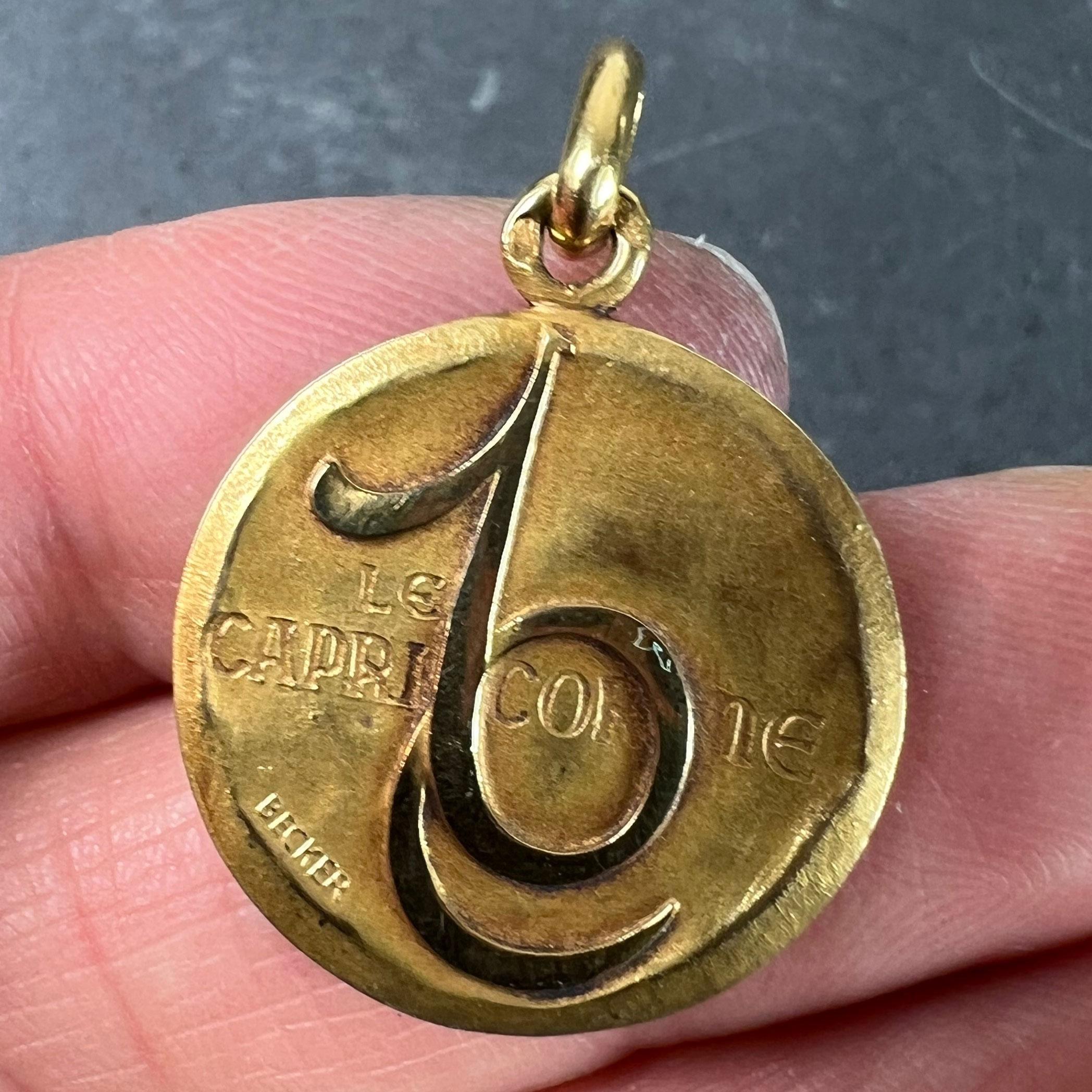 Becker French Zodiac Capricorn Starsign 18K Yellow Gold Charm Pendant For Sale 1