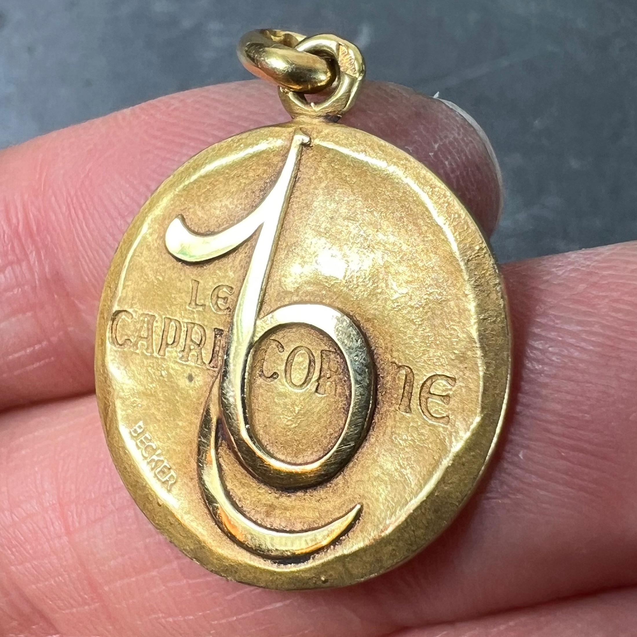 Becker French Zodiac Capricorn Starsign 18K Yellow Gold Charm Pendant For Sale 2