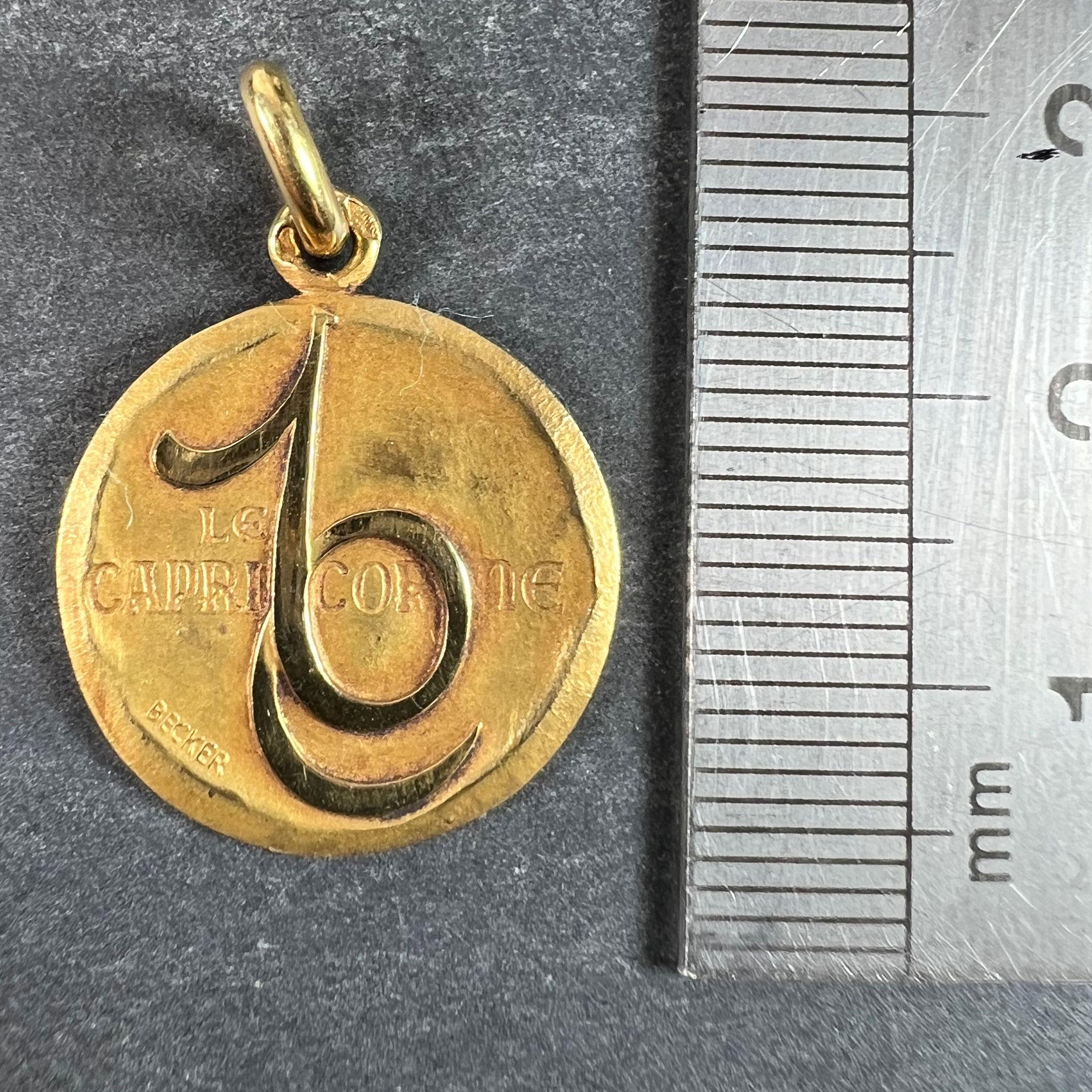 Becker French Zodiac Capricorn Starsign 18K Yellow Gold Charm Pendant For Sale 5