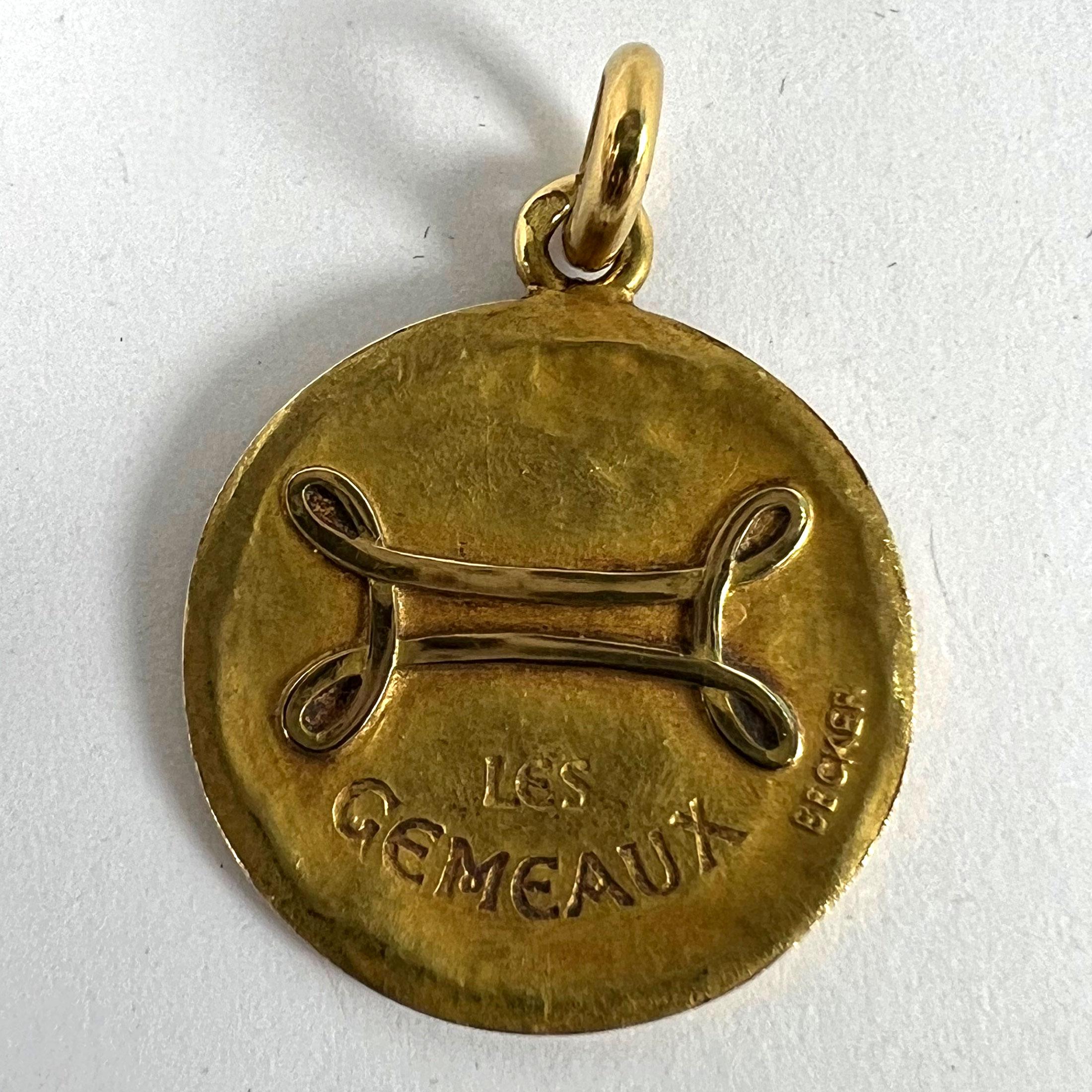 Becker French Zodiac Gemini Starsign 18K Yellow Gold Charm Pendant For Sale 7
