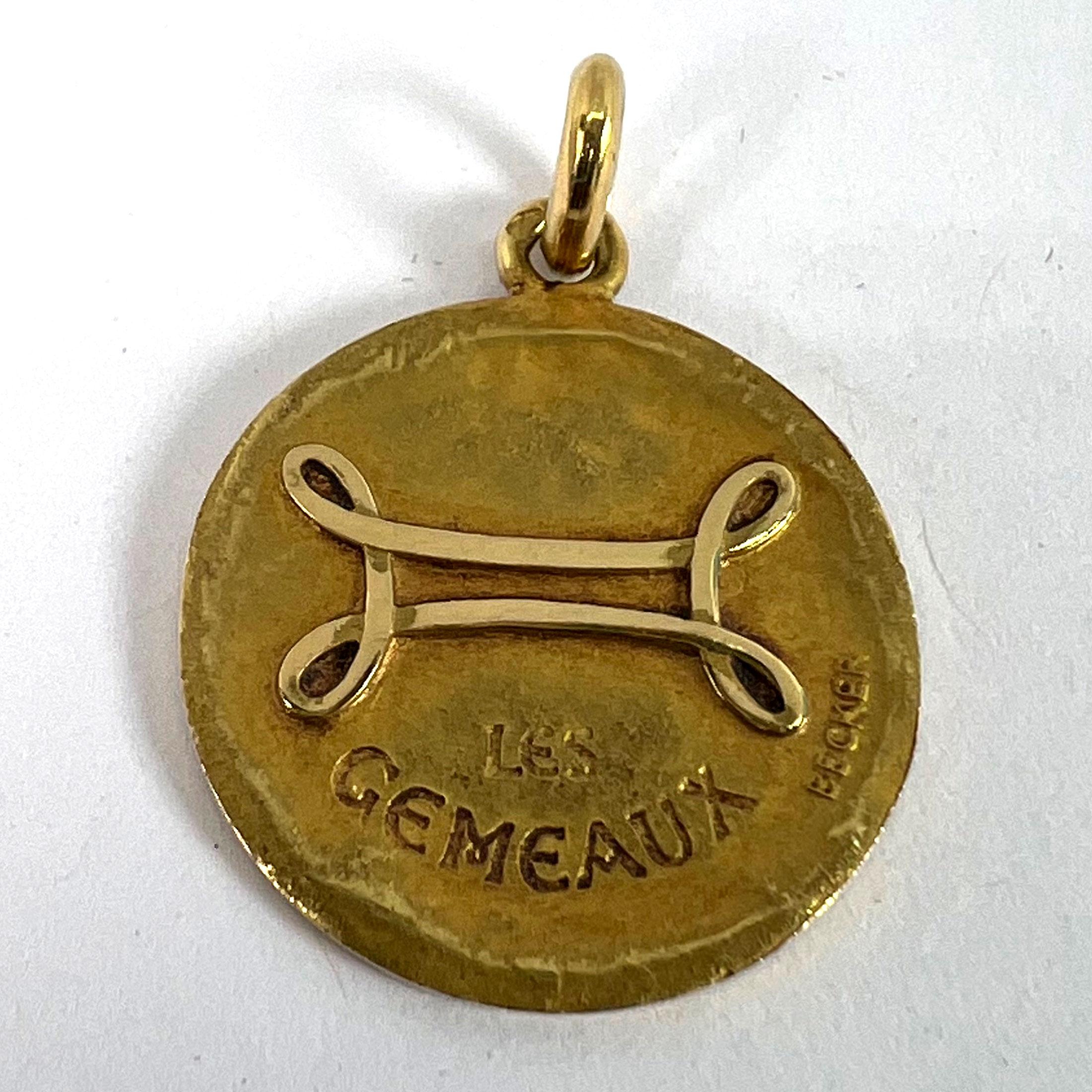 Becker French Zodiac Gemini Starsign 18K Yellow Gold Charm Pendant For Sale 8