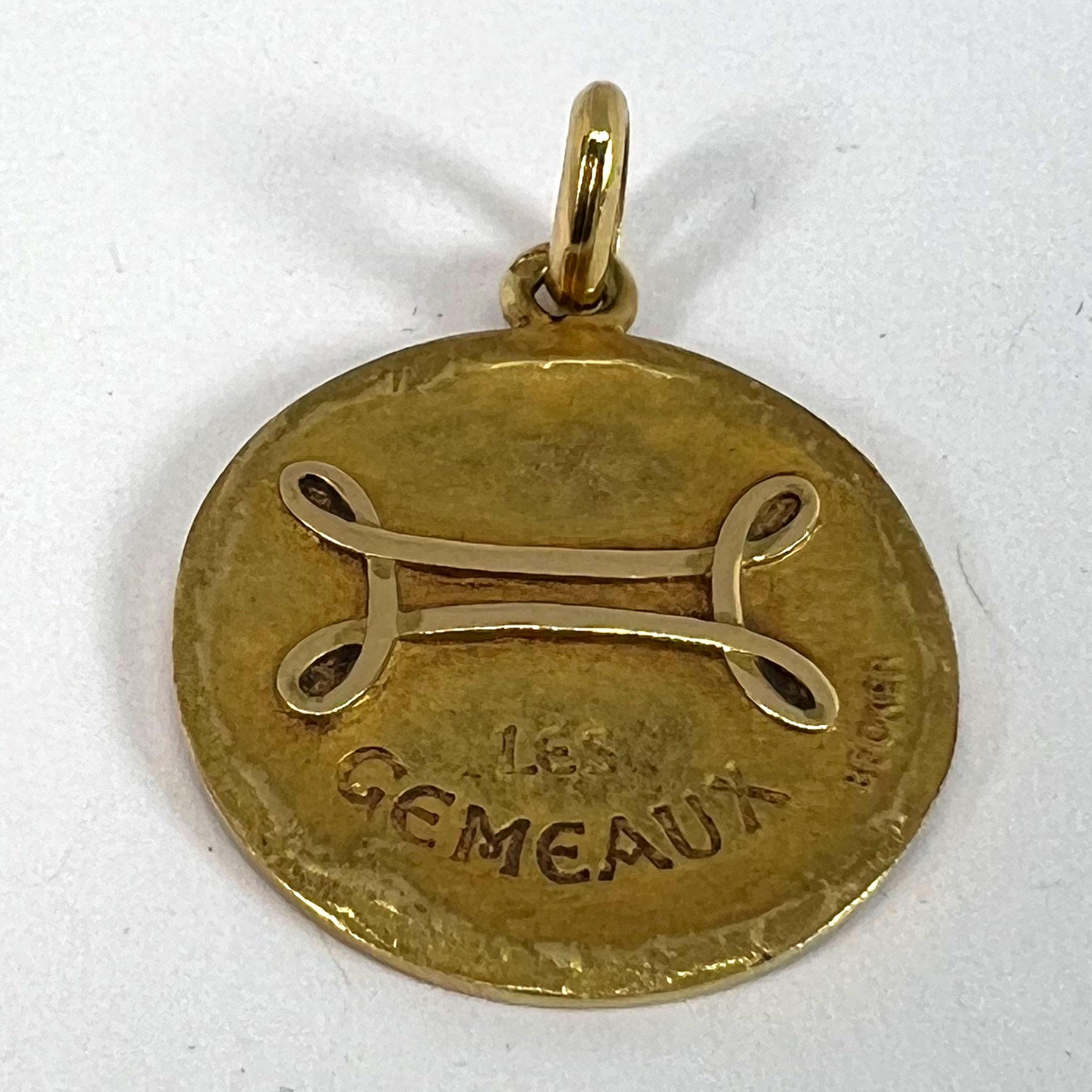 Becker French Zodiac Gemini Starsign 18K Yellow Gold Charm Pendant For Sale 9