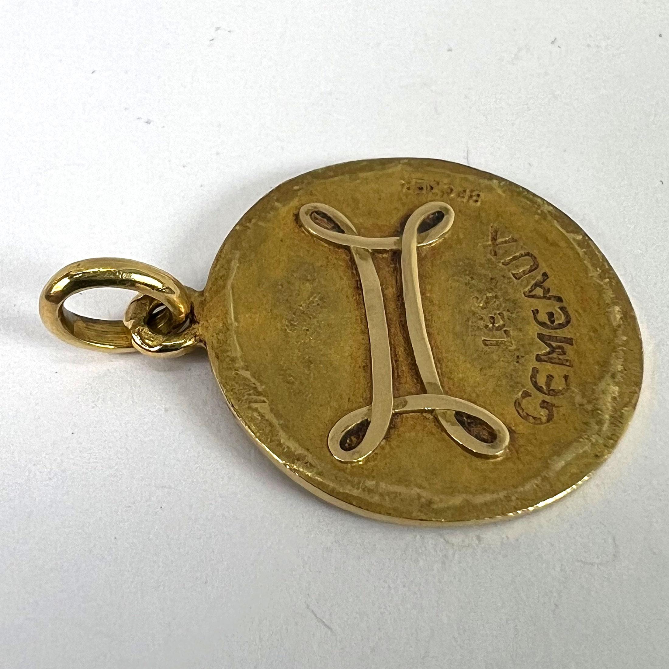 Becker French Zodiac Gemini Starsign 18K Yellow Gold Charm Pendant For Sale 10