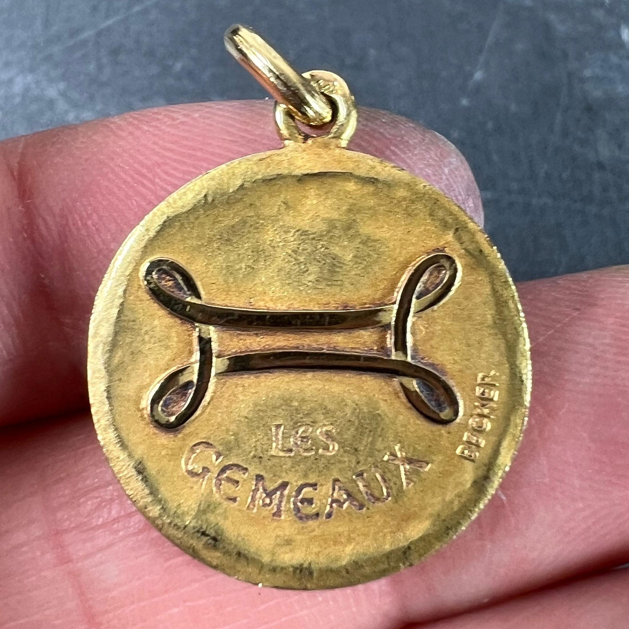 Becker French Zodiac Gemini Starsign 18K Yellow Gold Charm Pendant For Sale 1