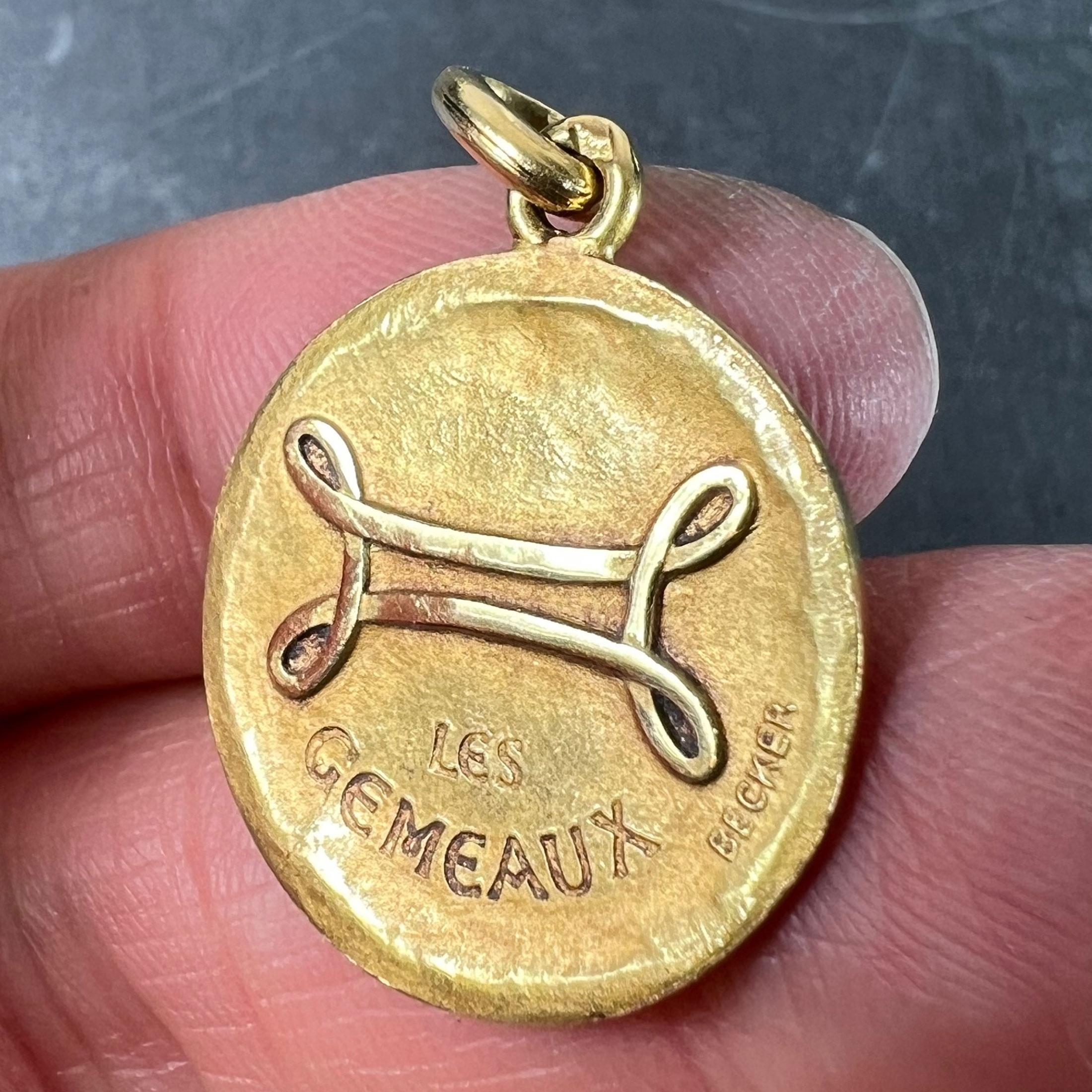 Becker French Zodiac Gemini Starsign 18K Yellow Gold Charm Pendant For Sale 2