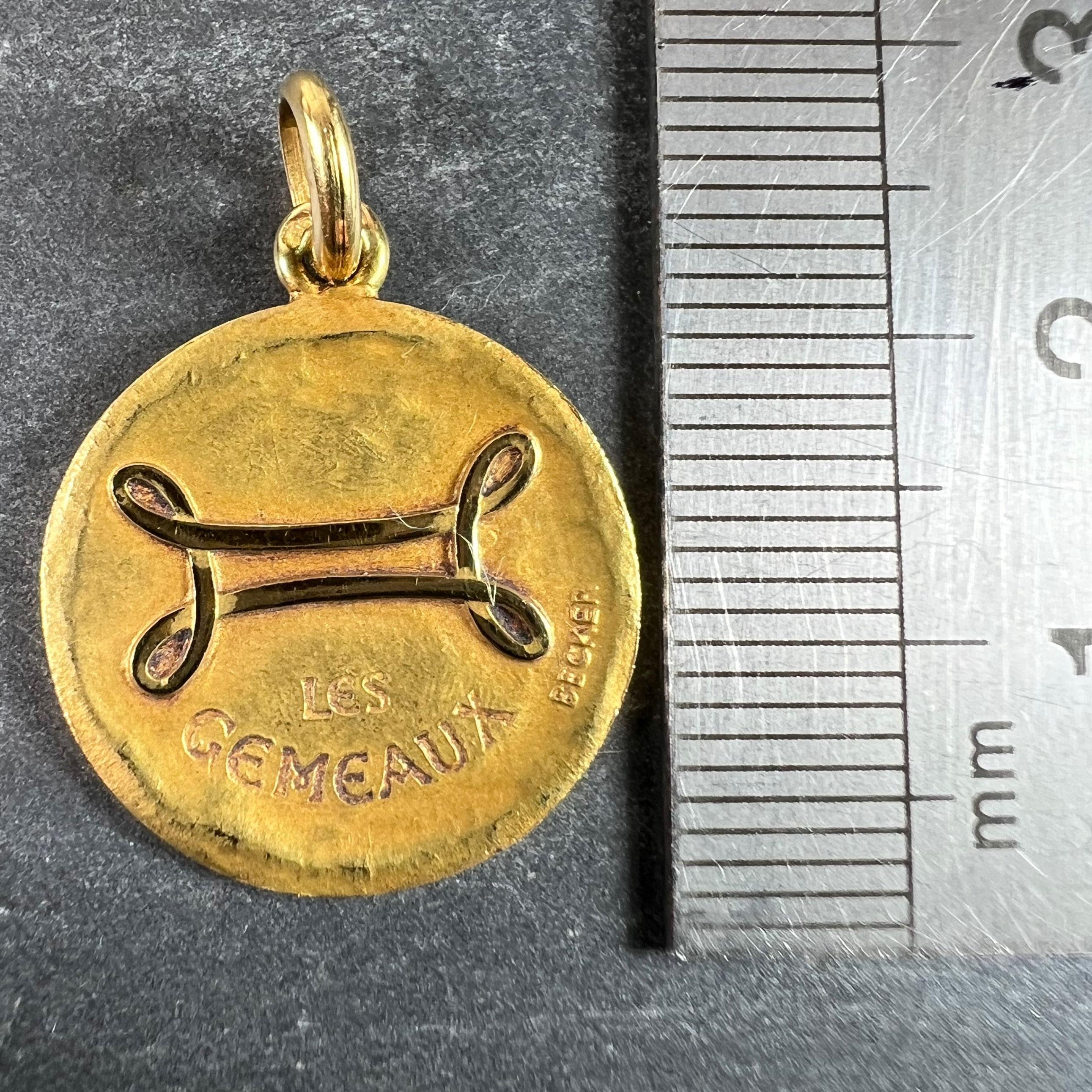 Becker French Zodiac Gemini Starsign 18K Yellow Gold Charm Pendant For Sale 5